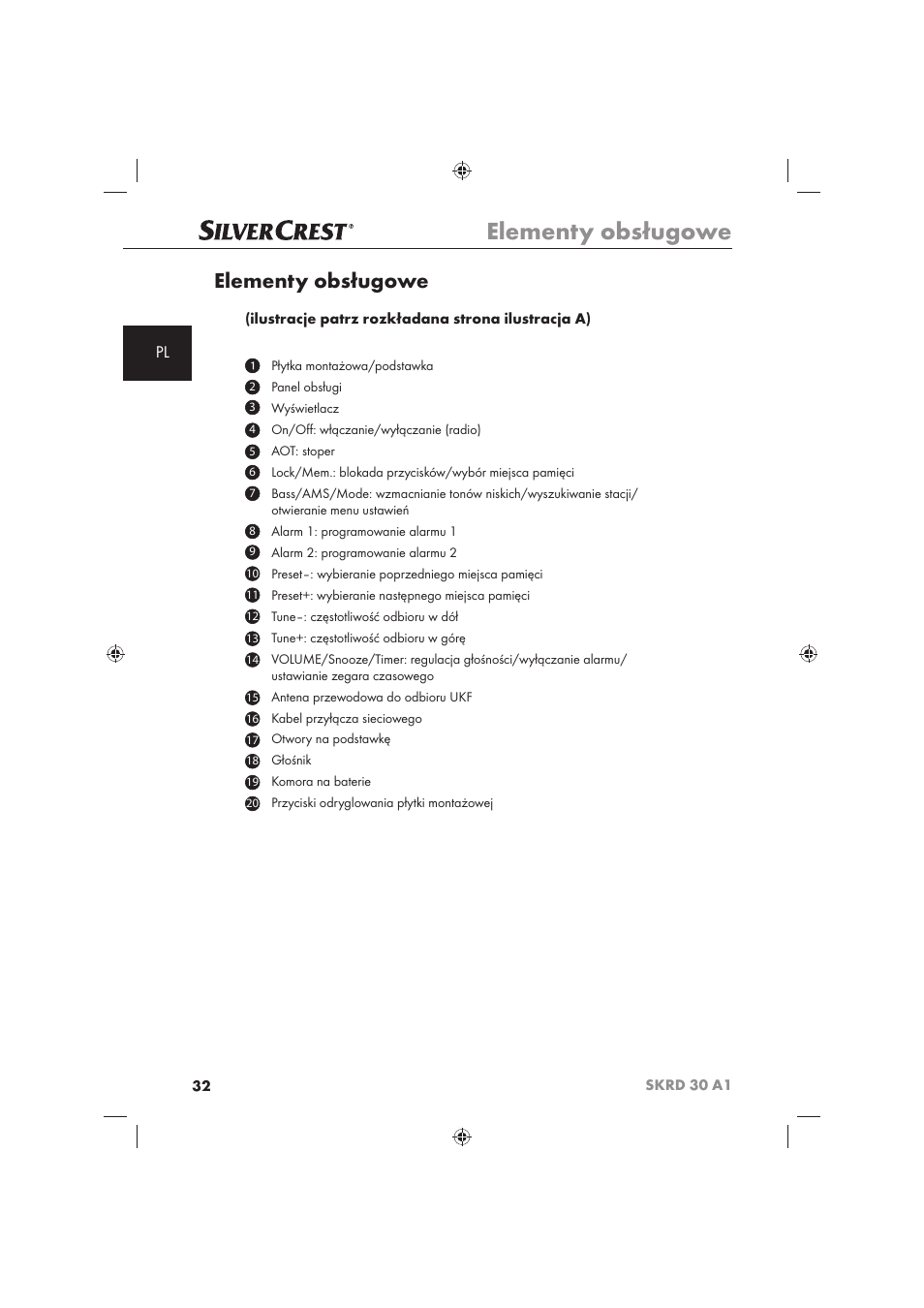 Elementy obsługowe | Silvercrest SKRD 30 A1 User Manual | Page 34 / 158