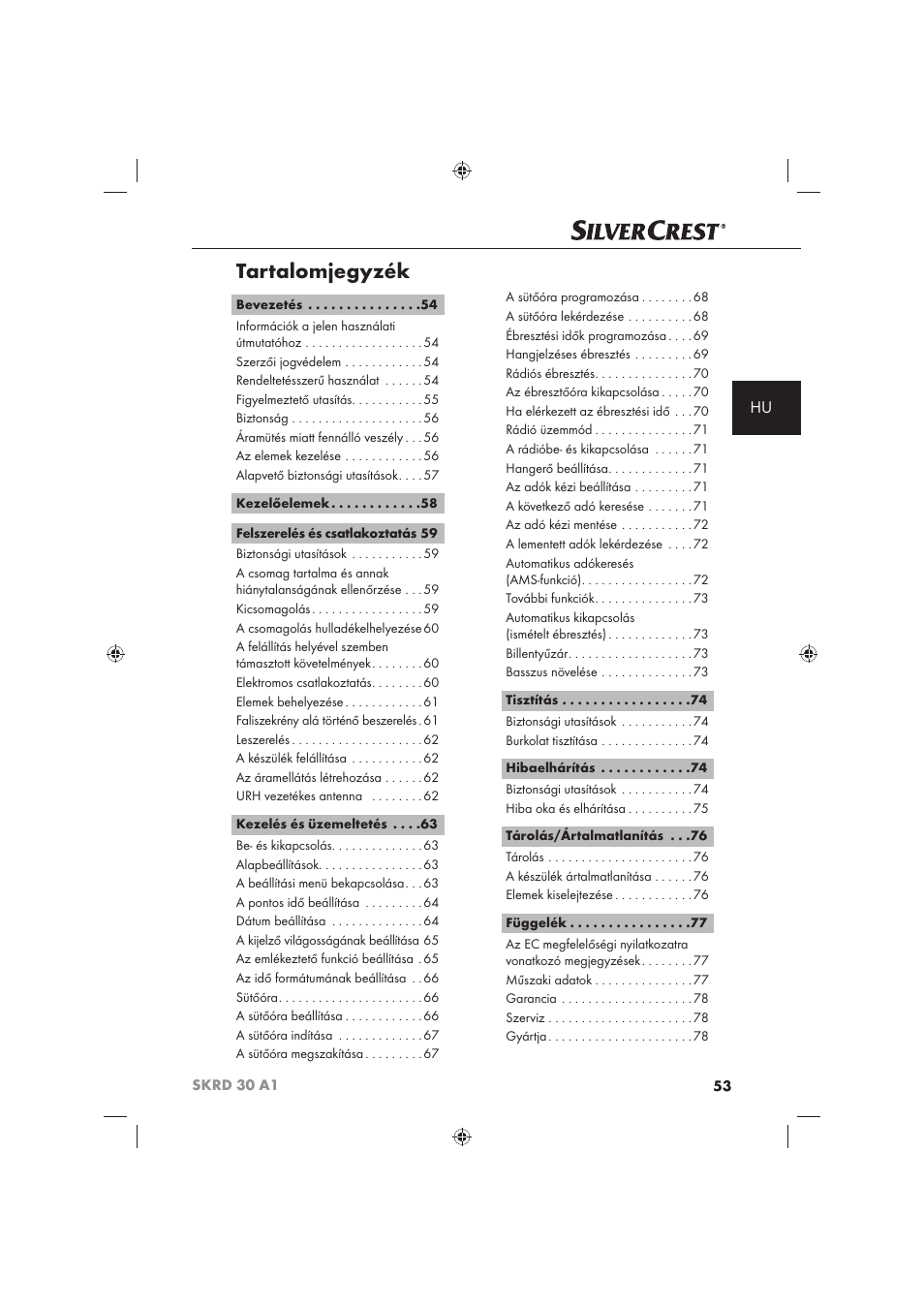 Tartalomjegyzék | Silvercrest SKRD 30 A1 User Manual | Page 55 / 158