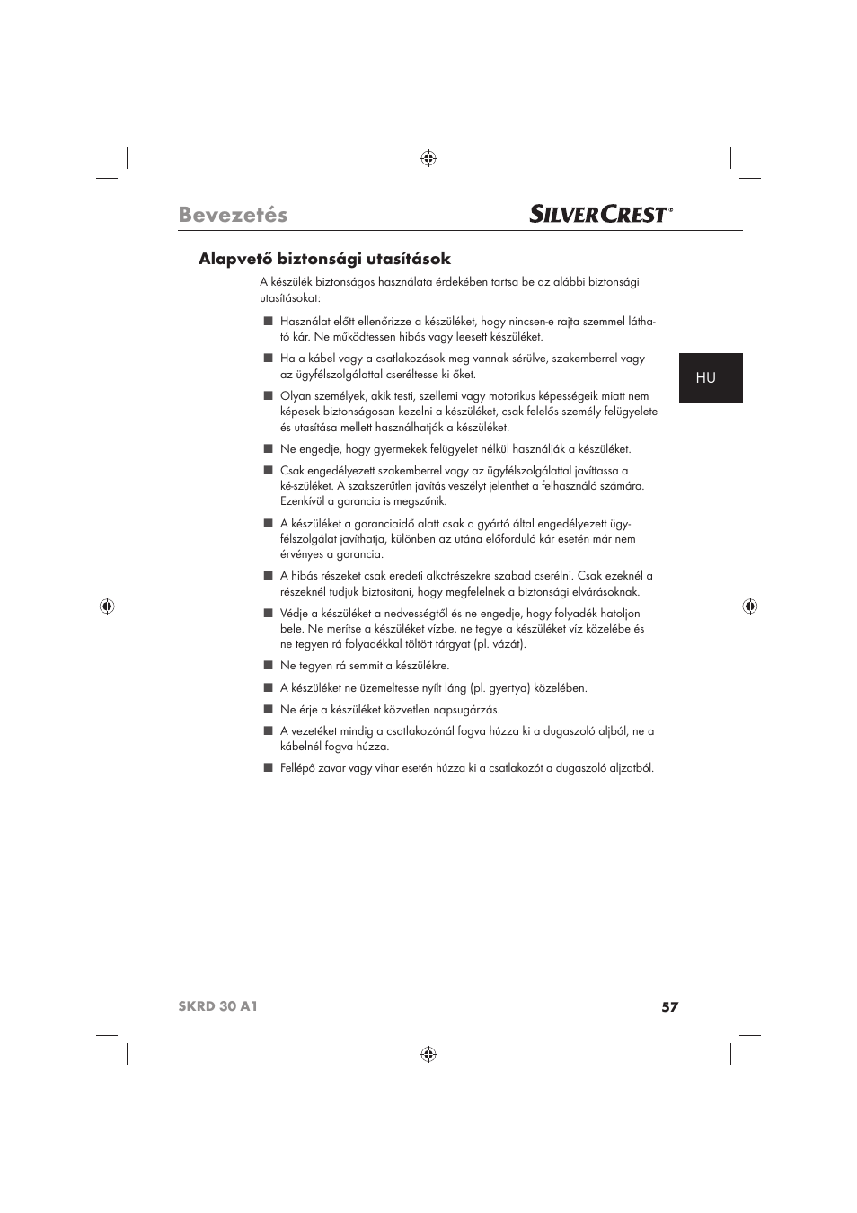 Bevezetés, Alapvető biztonsági utasítások | Silvercrest SKRD 30 A1 User Manual | Page 59 / 158