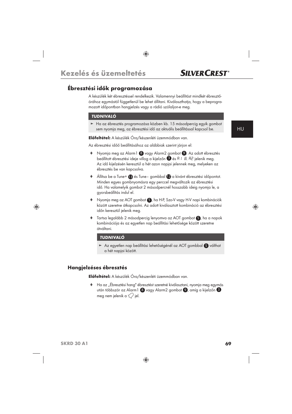 Kezelés és üzemeltetés, Ébresztési idők programozása, Hangjelzéses ébresztés | Silvercrest SKRD 30 A1 User Manual | Page 71 / 158