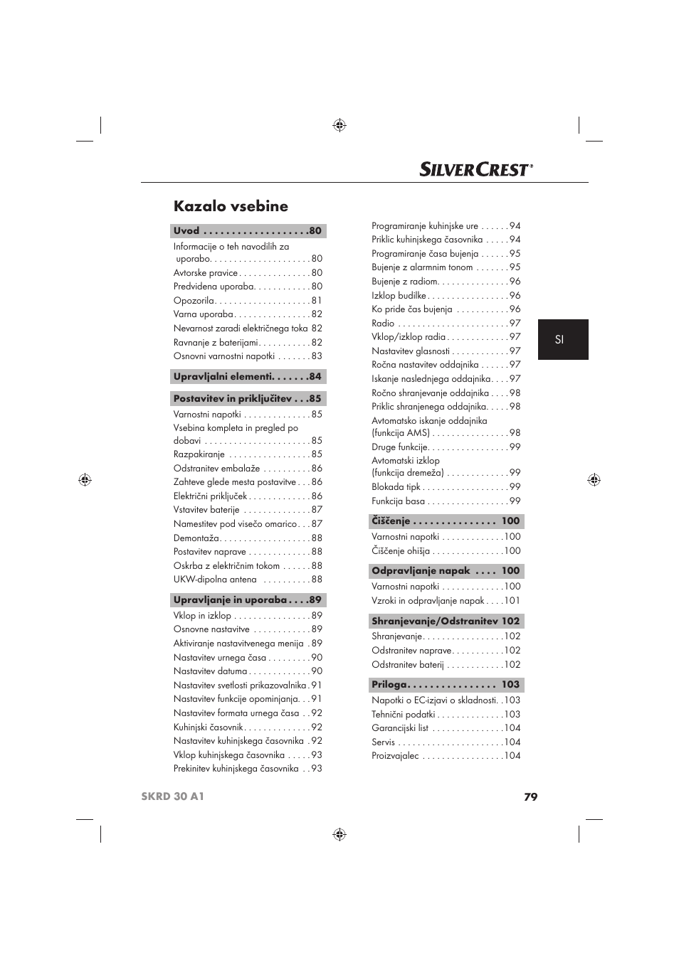 Kazalo vsebine | Silvercrest SKRD 30 A1 User Manual | Page 81 / 158