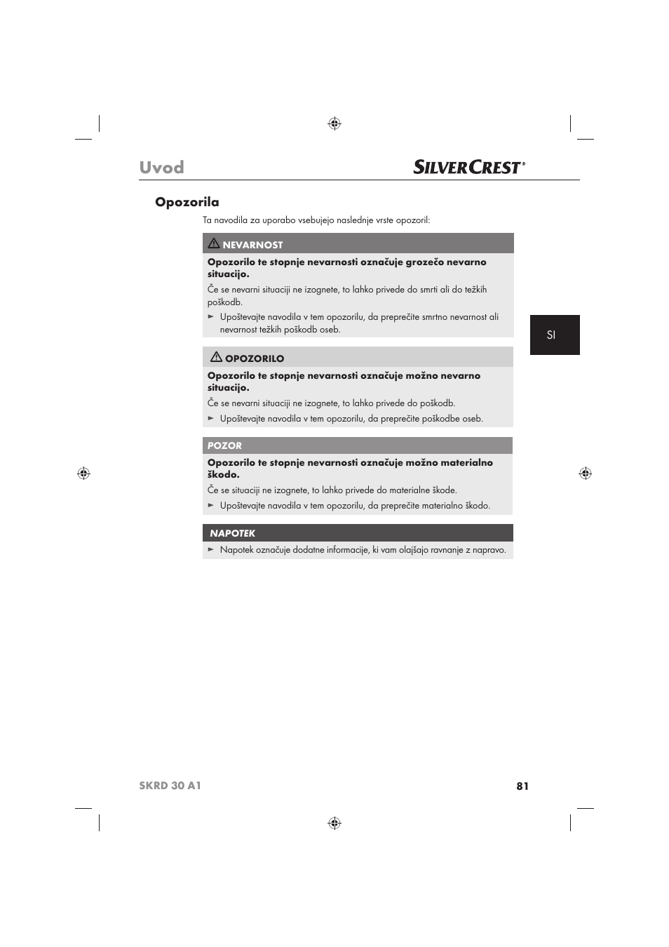 Uvod, Opozorila | Silvercrest SKRD 30 A1 User Manual | Page 83 / 158