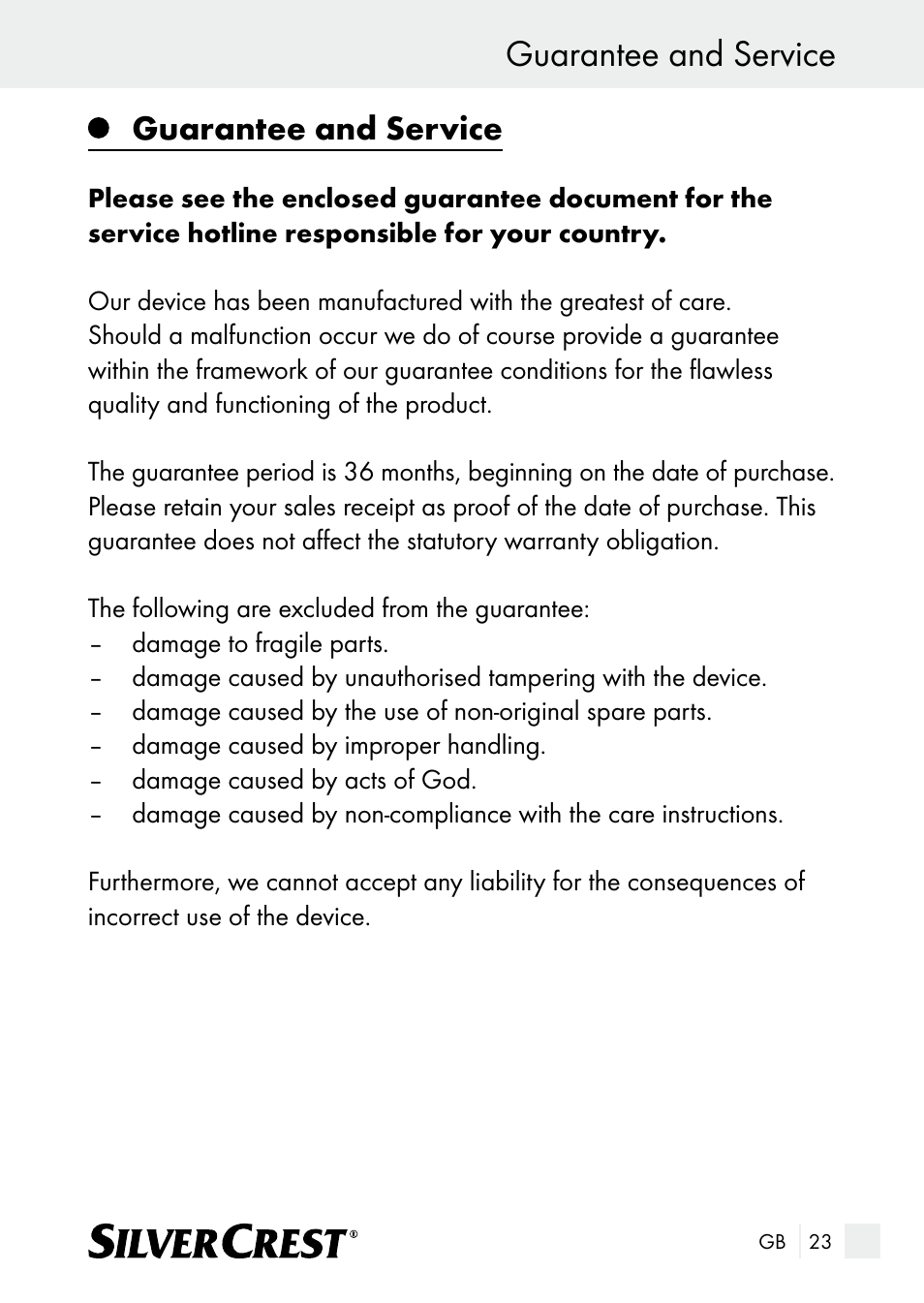 Guarantee and service | Silvercrest SUR 46 A1 User Manual | Page 23 / 149