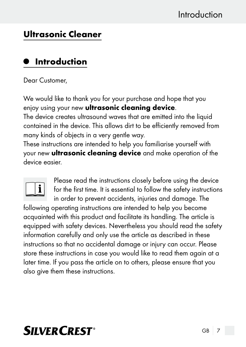 Introduction, Ultrasonic cleaner introduction | Silvercrest SUR 46 A1 User Manual | Page 7 / 149