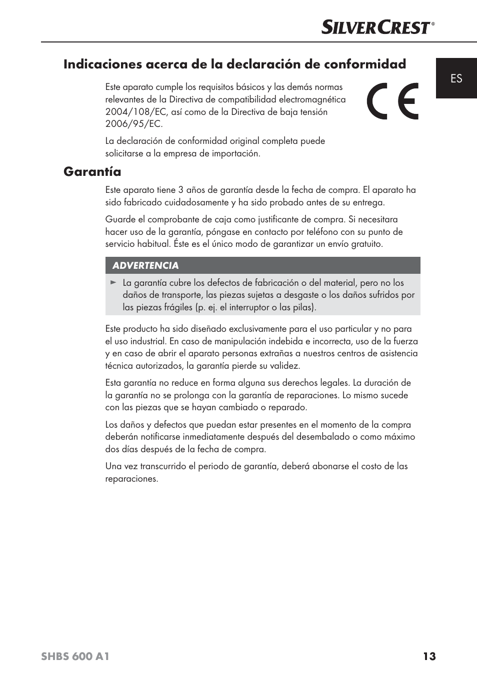 Garantía | Silvercrest SHBS 600 A1 User Manual | Page 16 / 74