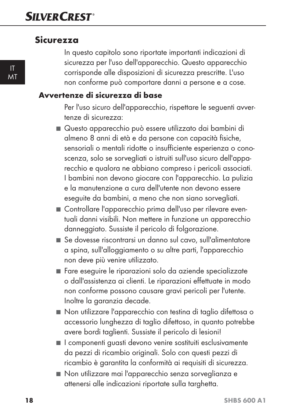 Sicurezza | Silvercrest SHBS 600 A1 User Manual | Page 21 / 74