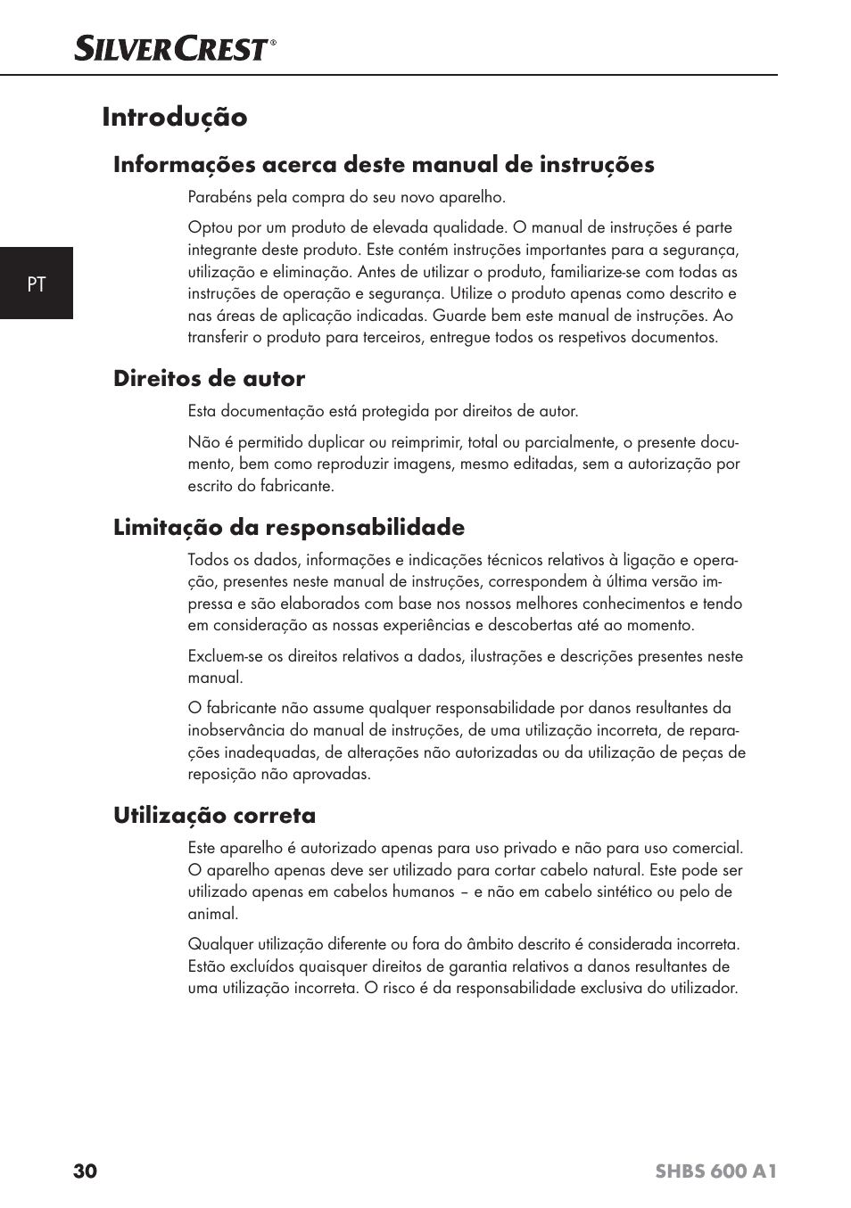 Introdução, Informações acerca deste manual de instruções, Direitos de autor | Limitação da responsabilidade, Utilização correta | Silvercrest SHBS 600 A1 User Manual | Page 33 / 74
