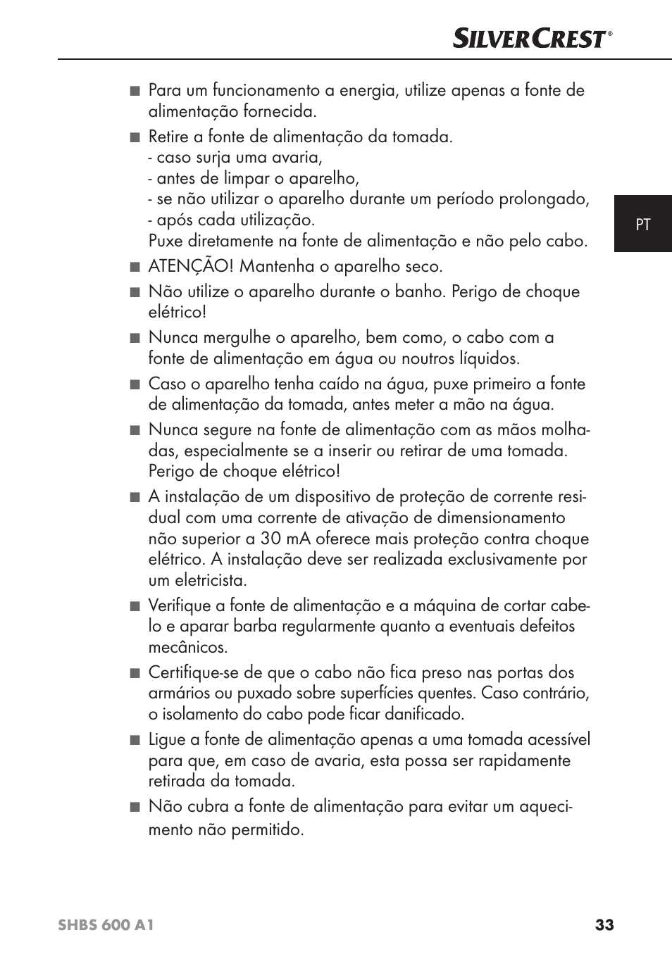 Atenção! mantenha o aparelho seco | Silvercrest SHBS 600 A1 User Manual | Page 36 / 74