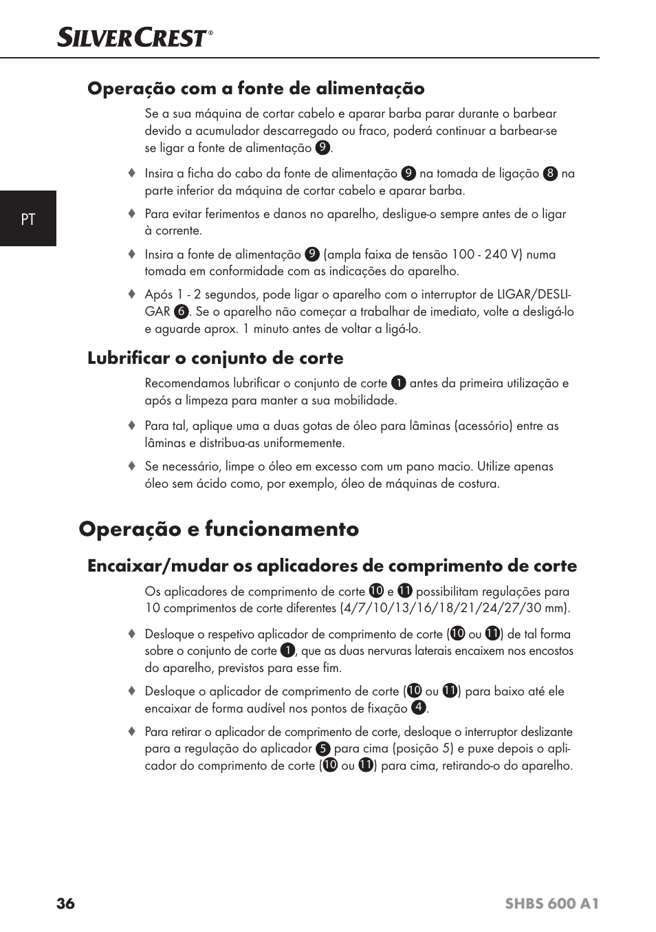 Operação e funcionamento, Operação com a fonte de alimentação, Lubriﬁ car o conjunto de corte | Silvercrest SHBS 600 A1 User Manual | Page 39 / 74