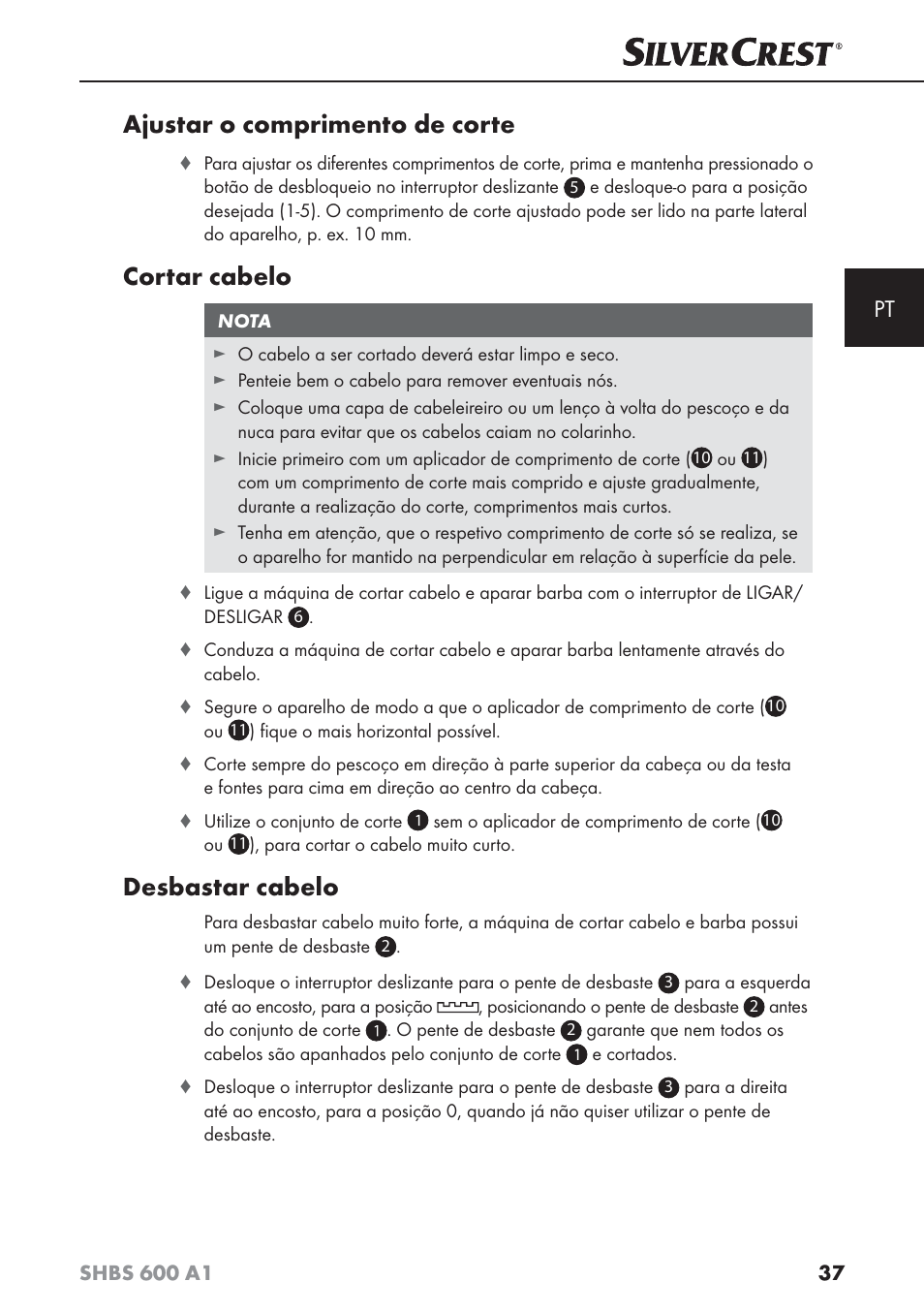 Ajustar o comprimento de corte, Cortar cabelo, Desbastar cabelo | Silvercrest SHBS 600 A1 User Manual | Page 40 / 74