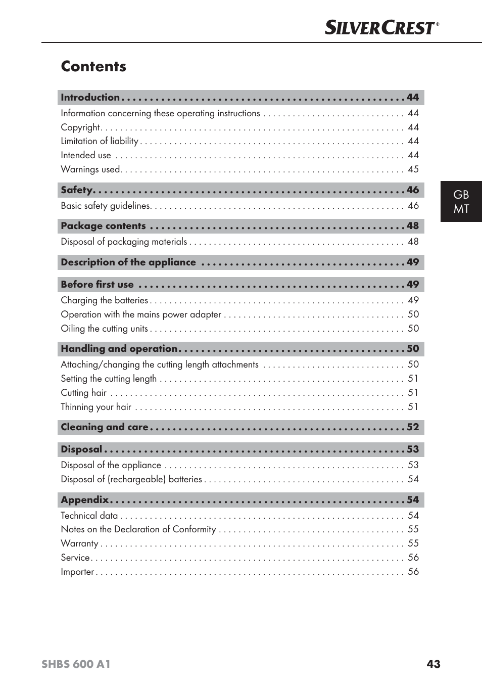 Silvercrest SHBS 600 A1 User Manual | Page 46 / 74