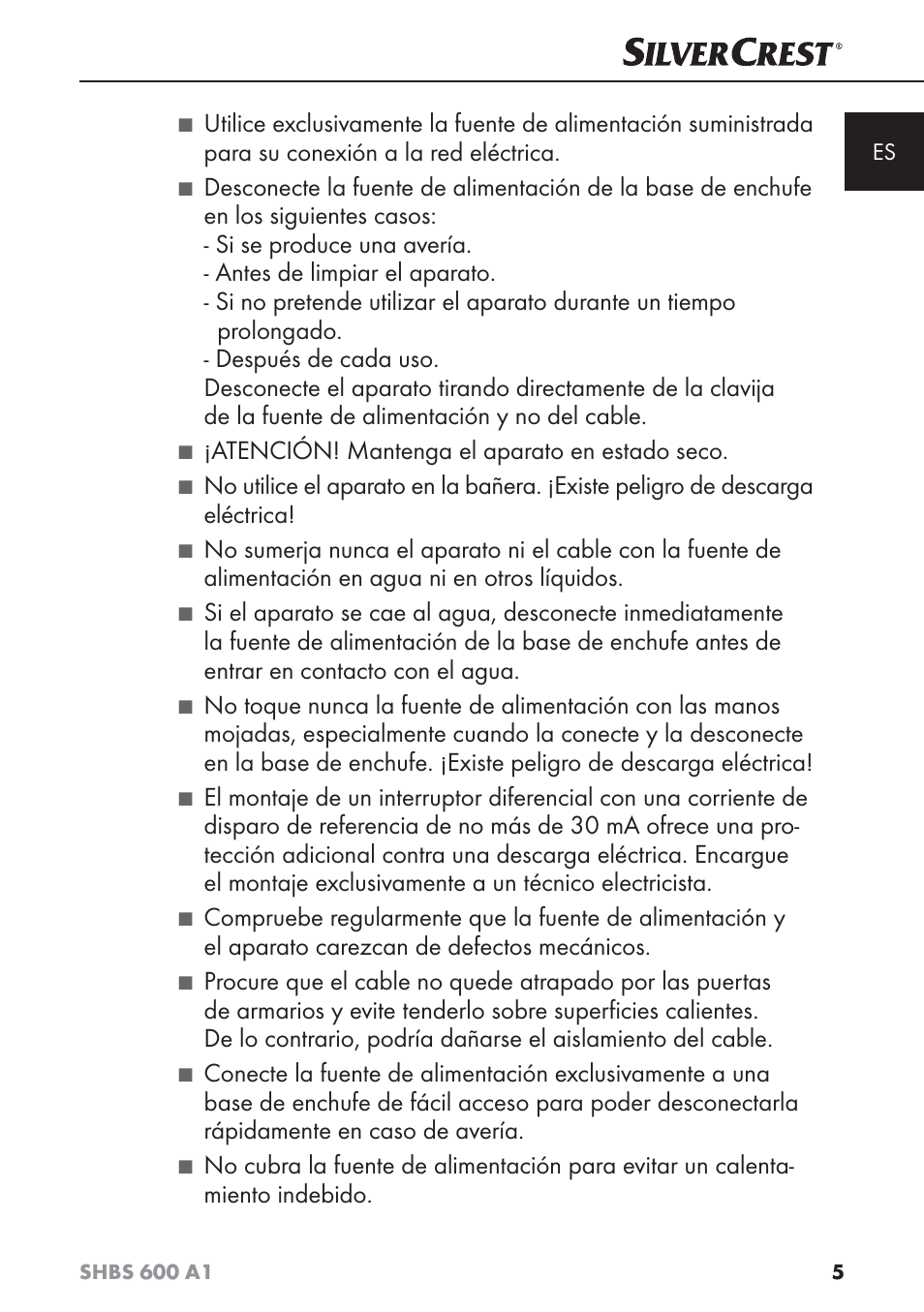 Atención! mantenga el aparato en estado seco | Silvercrest SHBS 600 A1 User Manual | Page 8 / 74