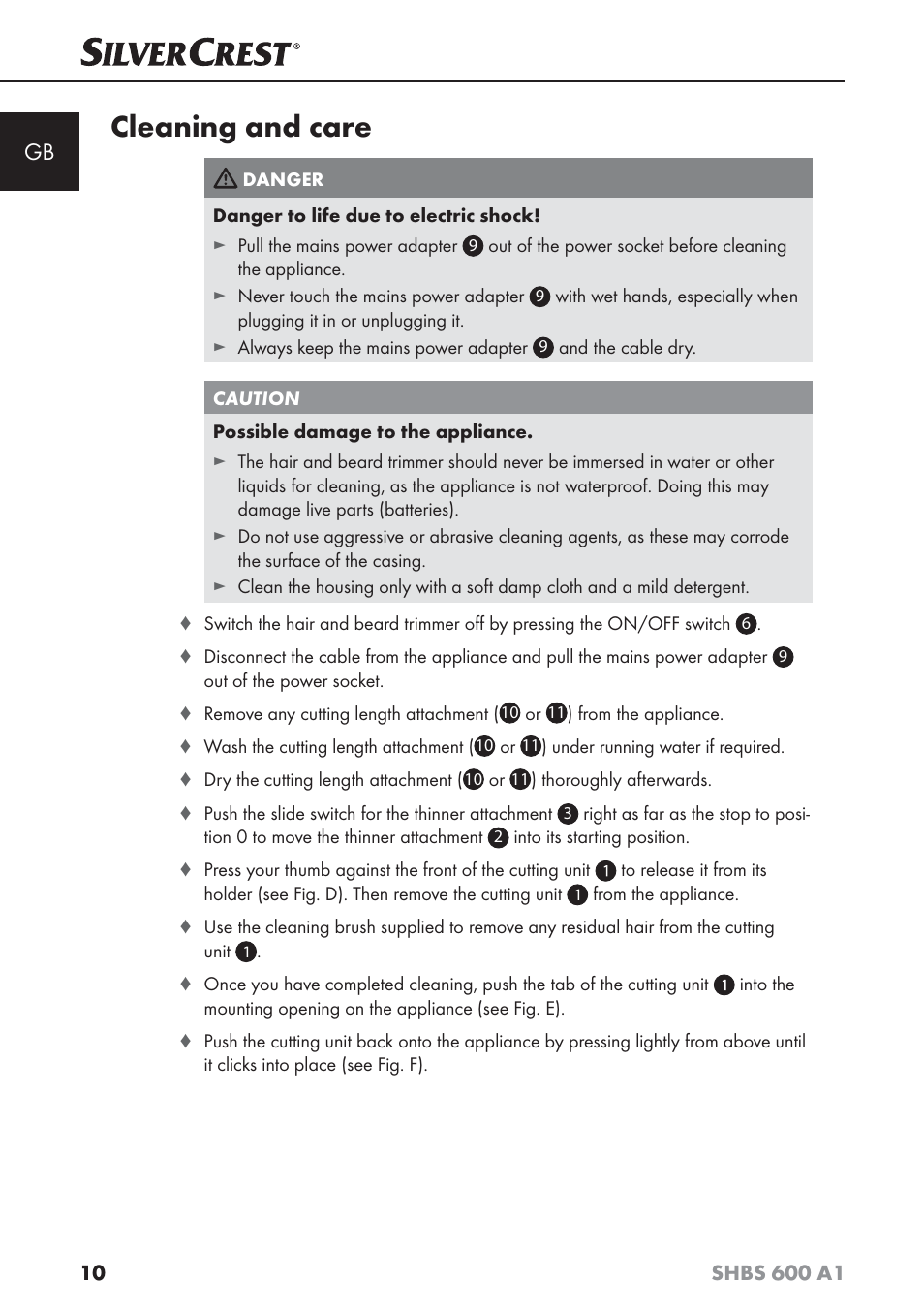 Cleaning and care | Silvercrest SHBS 600 A1 User Manual | Page 13 / 102