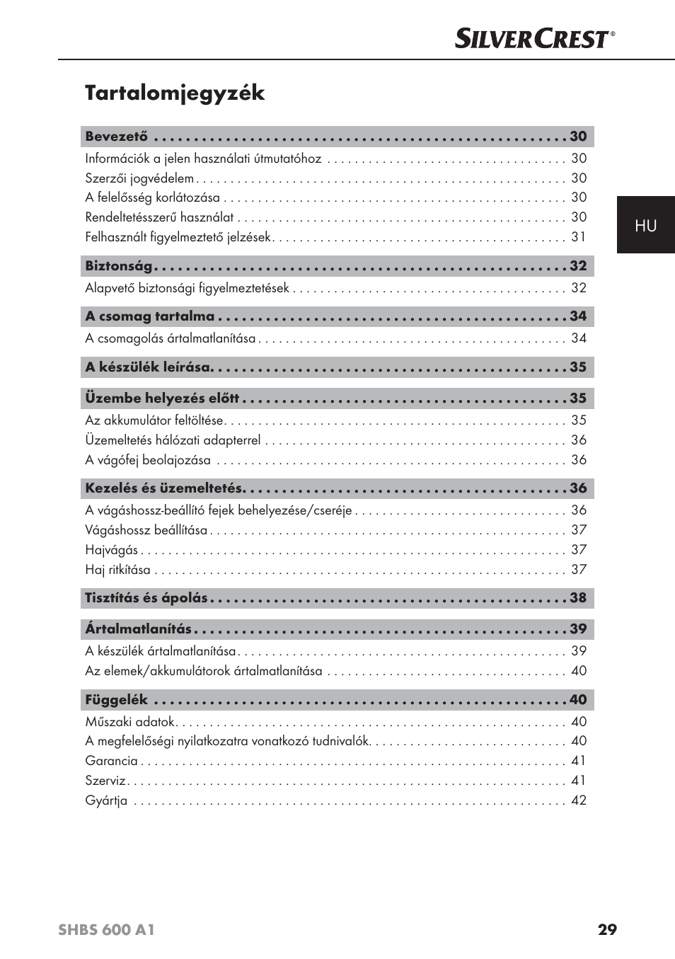 Tartalomjegyzék | Silvercrest SHBS 600 A1 User Manual | Page 32 / 102