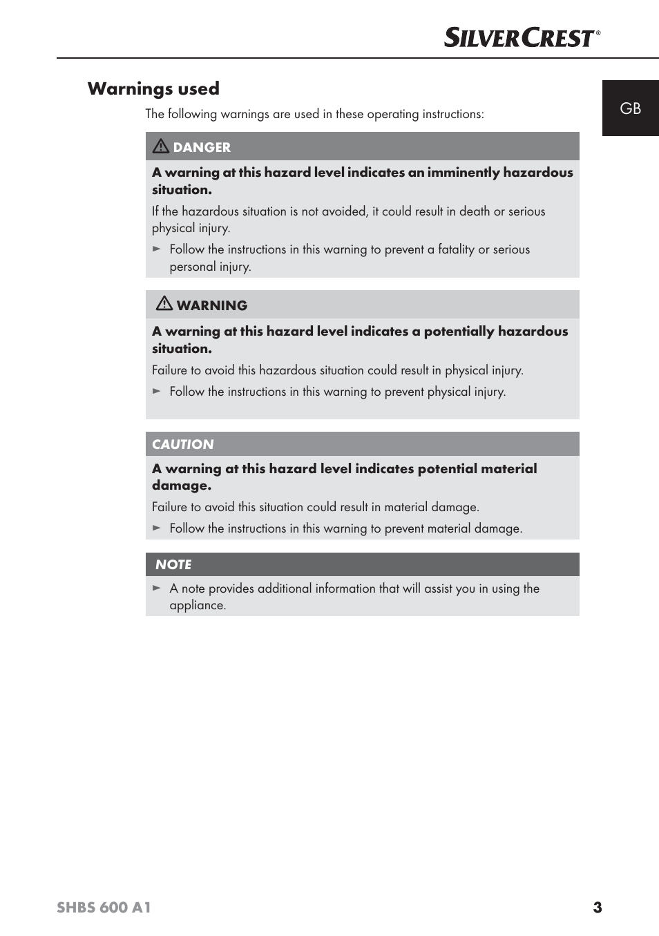 Warnings used | Silvercrest SHBS 600 A1 User Manual | Page 6 / 102