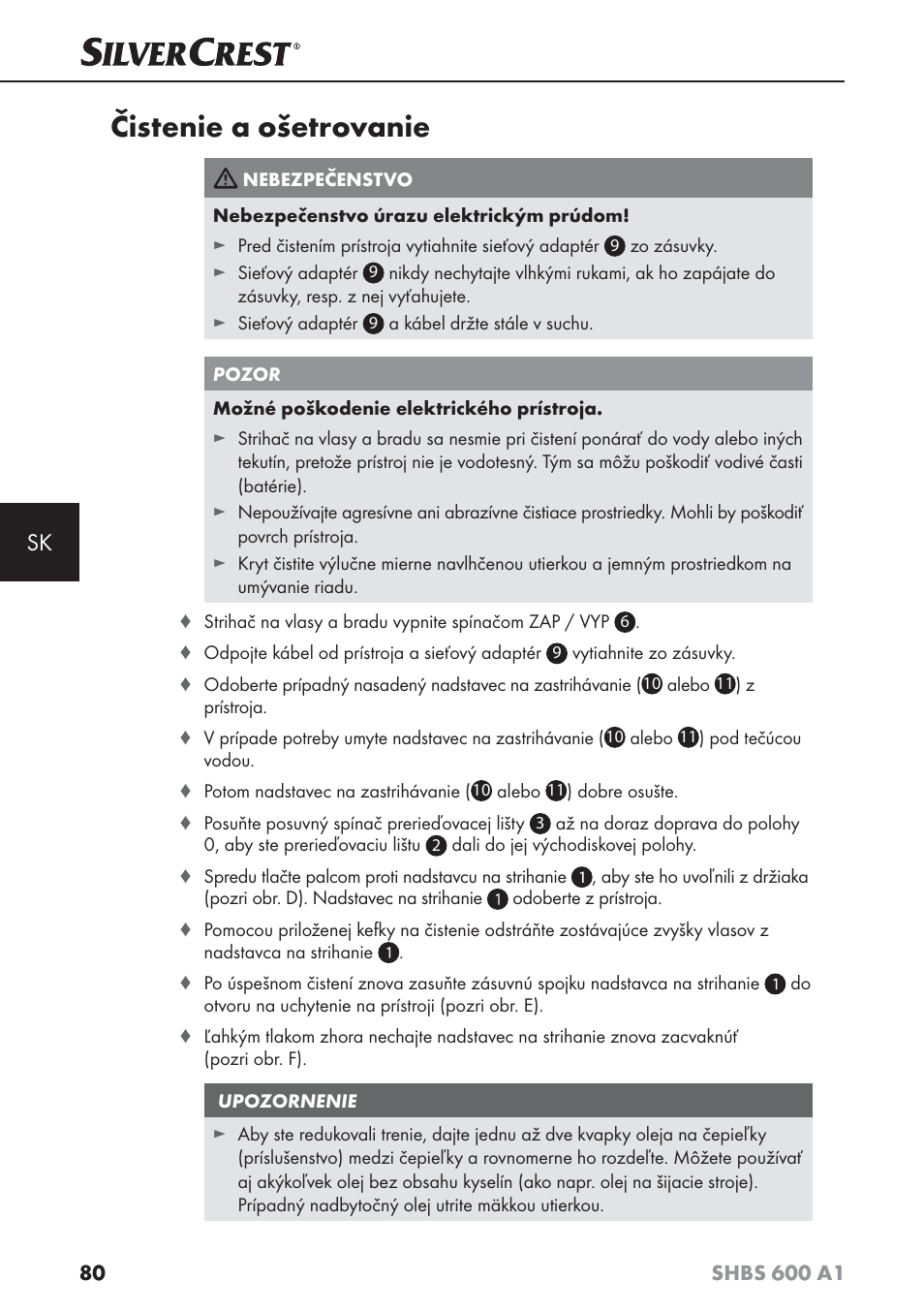 Čistenie a ošetrovanie | Silvercrest SHBS 600 A1 User Manual | Page 83 / 102