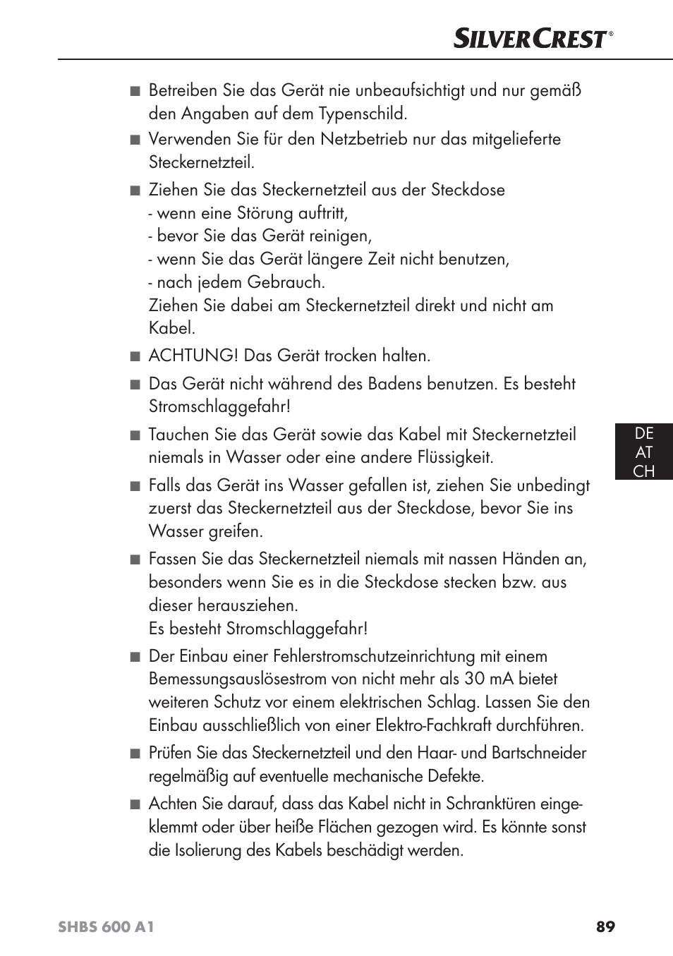 Achtung! das gerät trocken halten | Silvercrest SHBS 600 A1 User Manual | Page 92 / 102