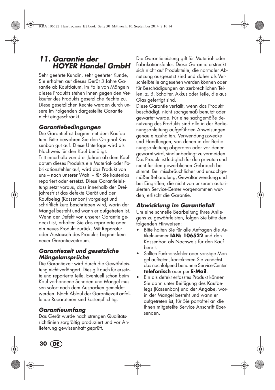 Garantie der hoyerhandel gmbh | Silvercrest SHTR 2200 D3 User Manual | Page 32 / 46