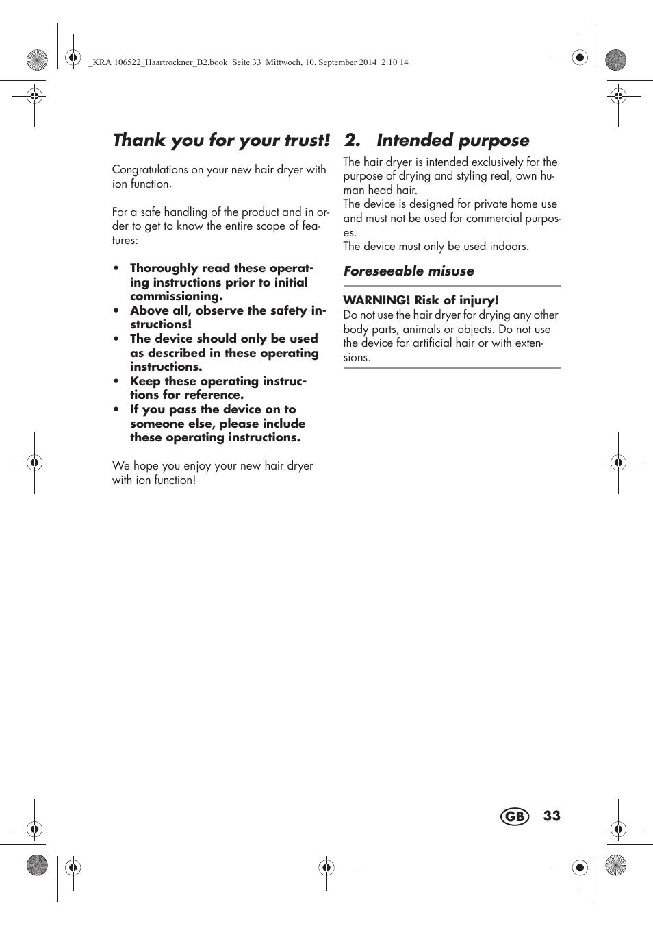 Intended purpose | Silvercrest SHTR 2200 D3 User Manual | Page 35 / 46