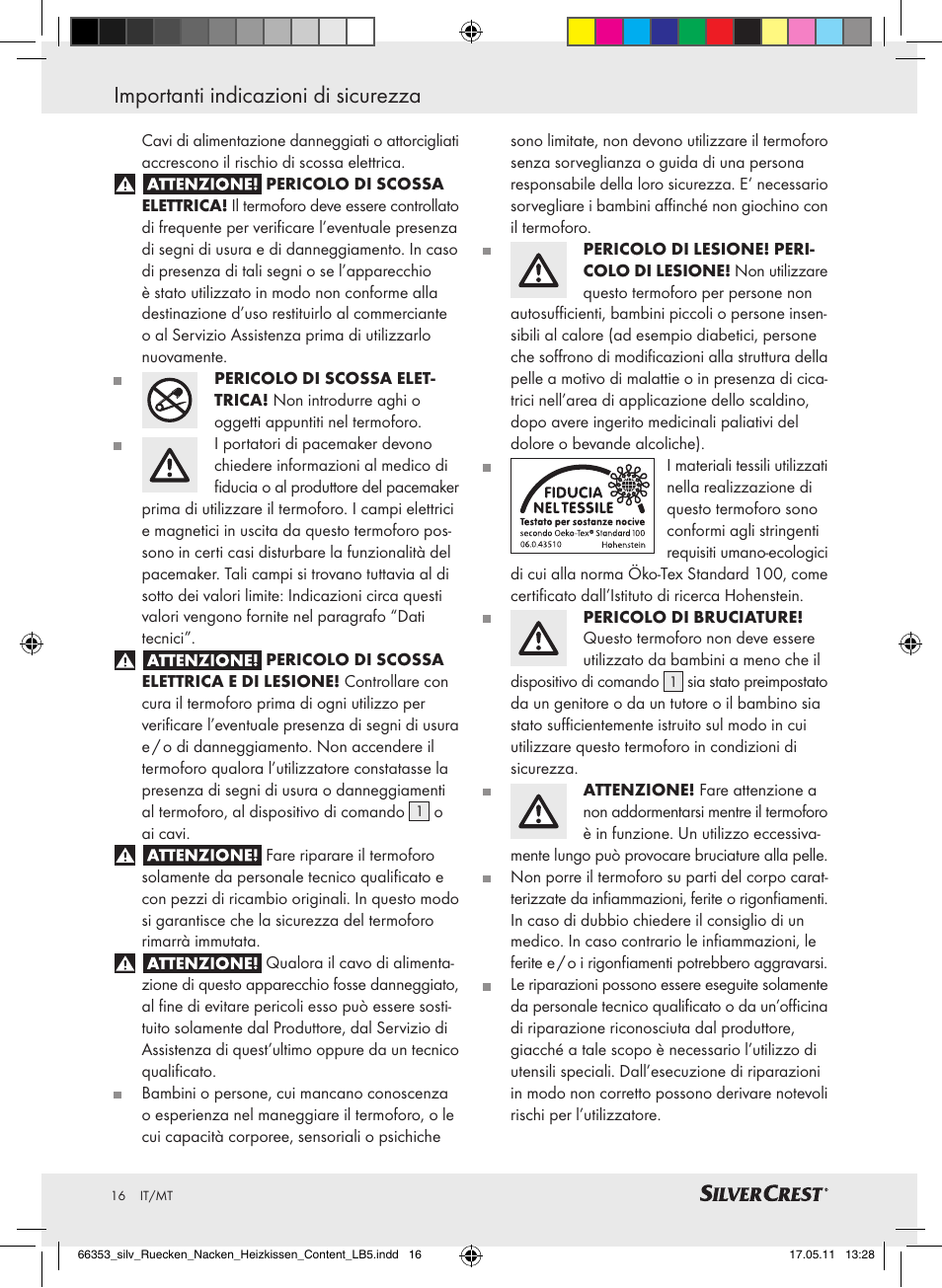 Importanti indicazioni di sicurezza | Silvercrest Back & Neck Heat Pad User Manual | Page 12 / 40