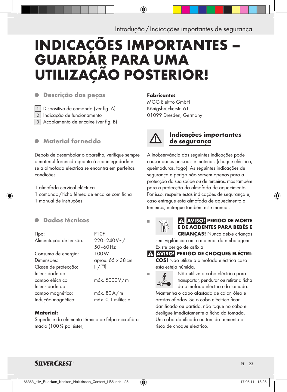 Introdução / indicações importantes de segurança | Silvercrest Back & Neck Heat Pad User Manual | Page 19 / 40