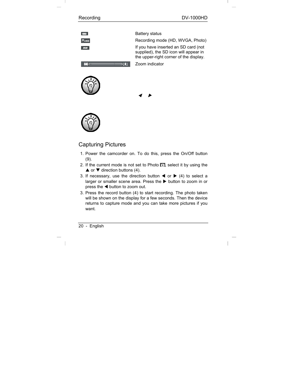 Capturing pictures | Silvercrest DV-1000HD User Manual | Page 22 / 44