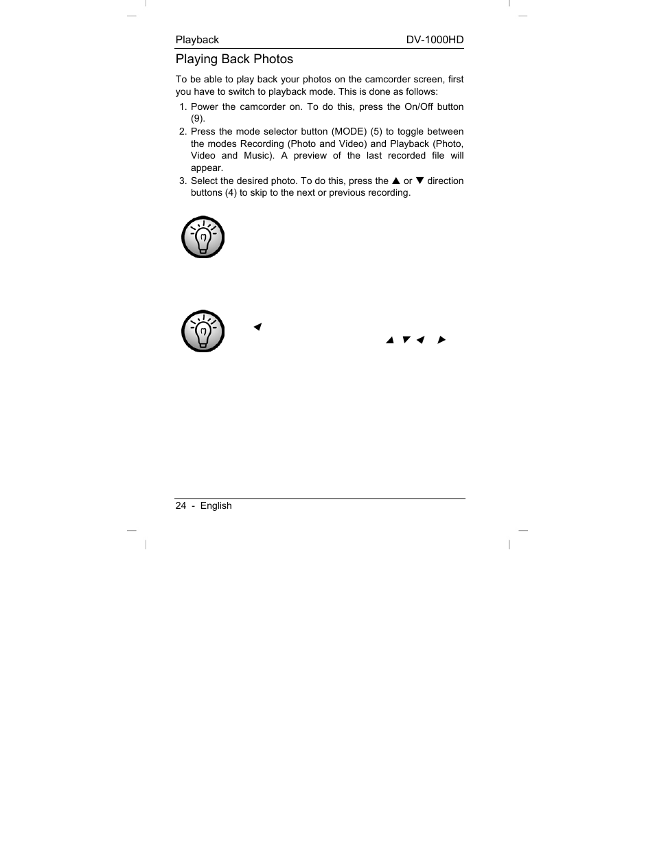 Playing back photos | Silvercrest DV-1000HD User Manual | Page 26 / 44