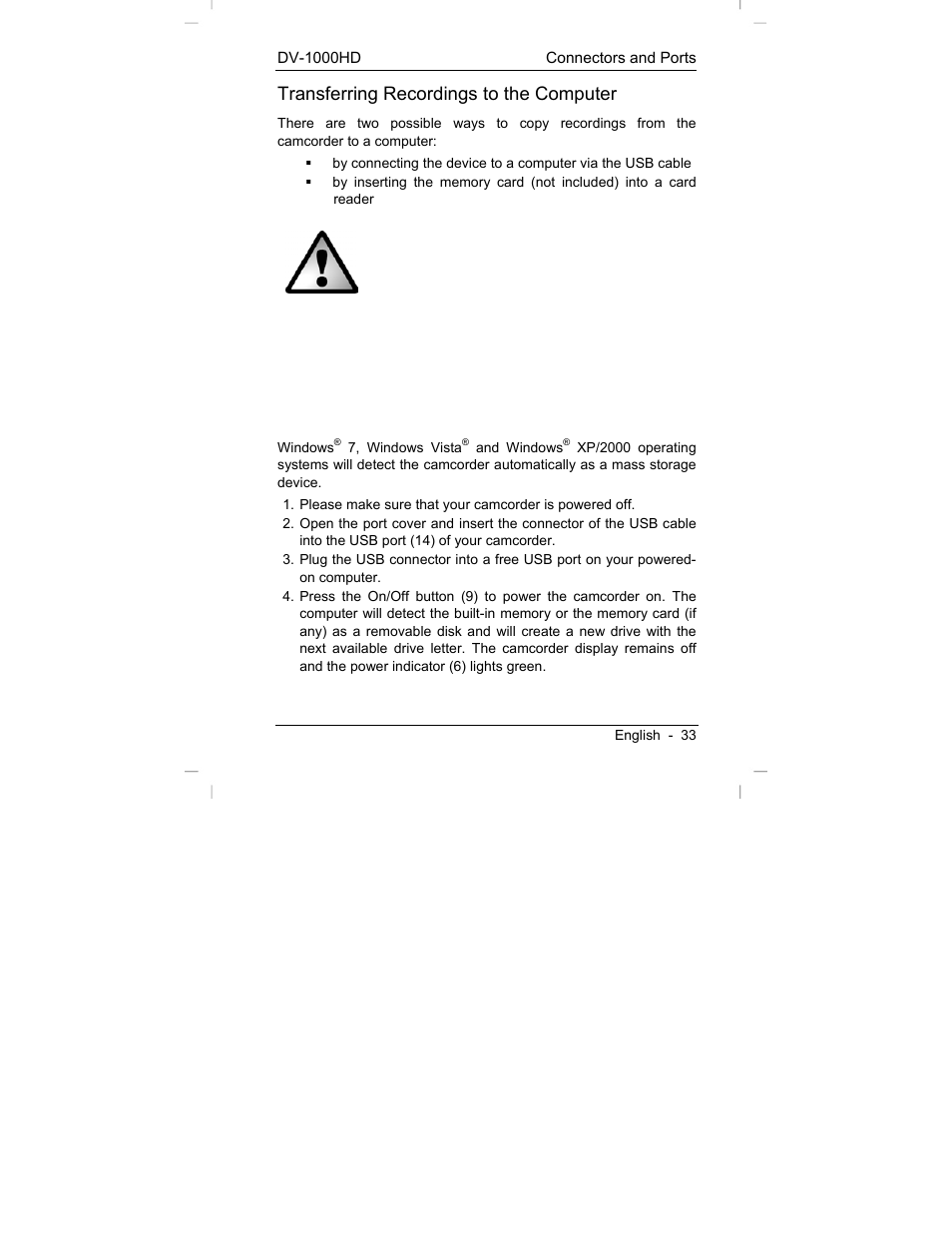 Transferring recordings to the computer | Silvercrest DV-1000HD User Manual | Page 35 / 44