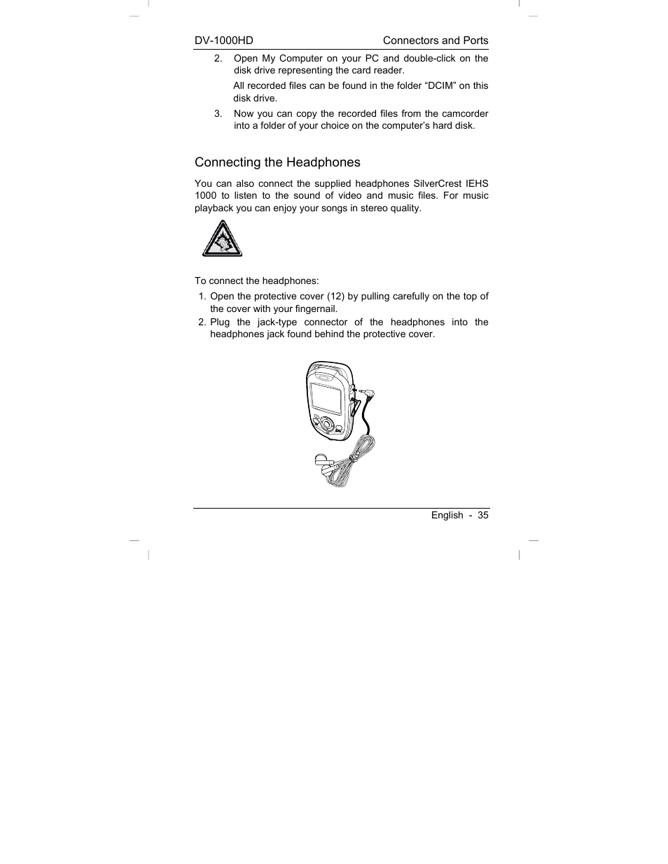 Connecting the headphones | Silvercrest DV-1000HD User Manual | Page 37 / 44