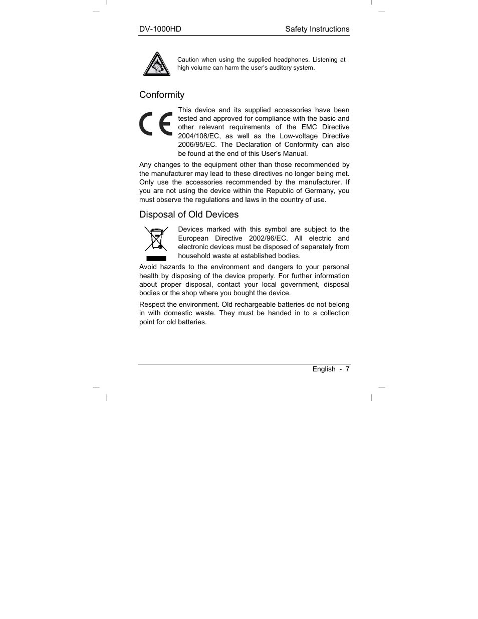 Conformity, Disposal of old devices | Silvercrest DV-1000HD User Manual | Page 9 / 44