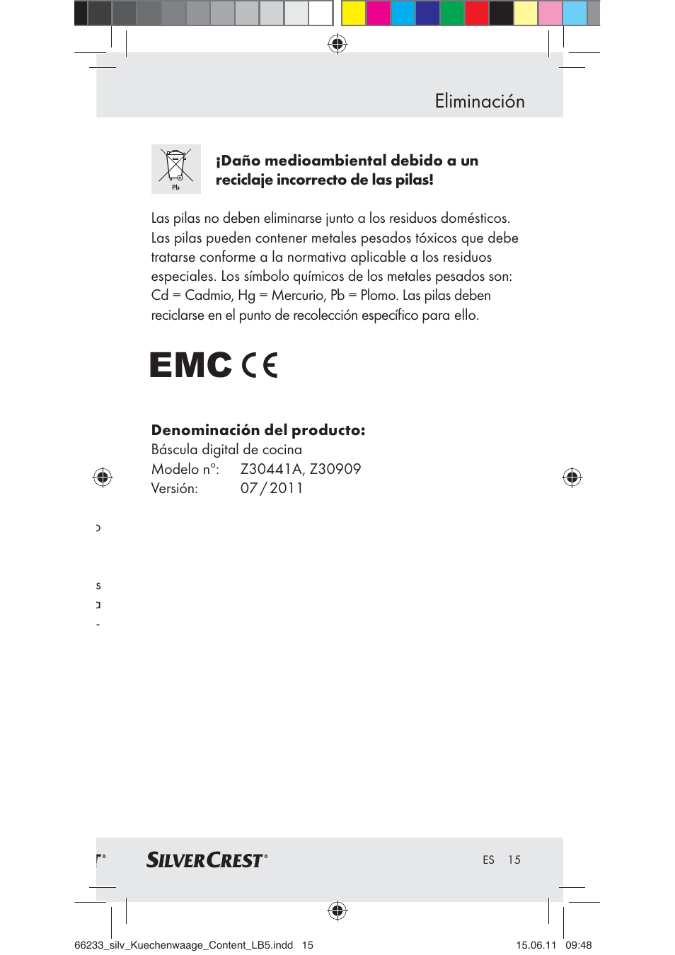 Eliminación | Silvercrest Z30441A User Manual | Page 13 / 58