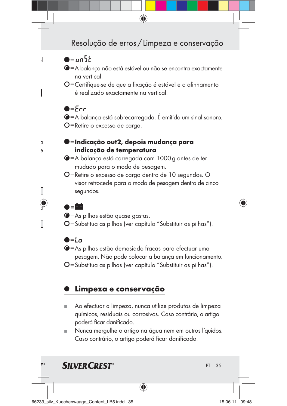 Resolução de erros / limpeza e conservação, Limpeza e conservação | Silvercrest Z30441A User Manual | Page 33 / 58