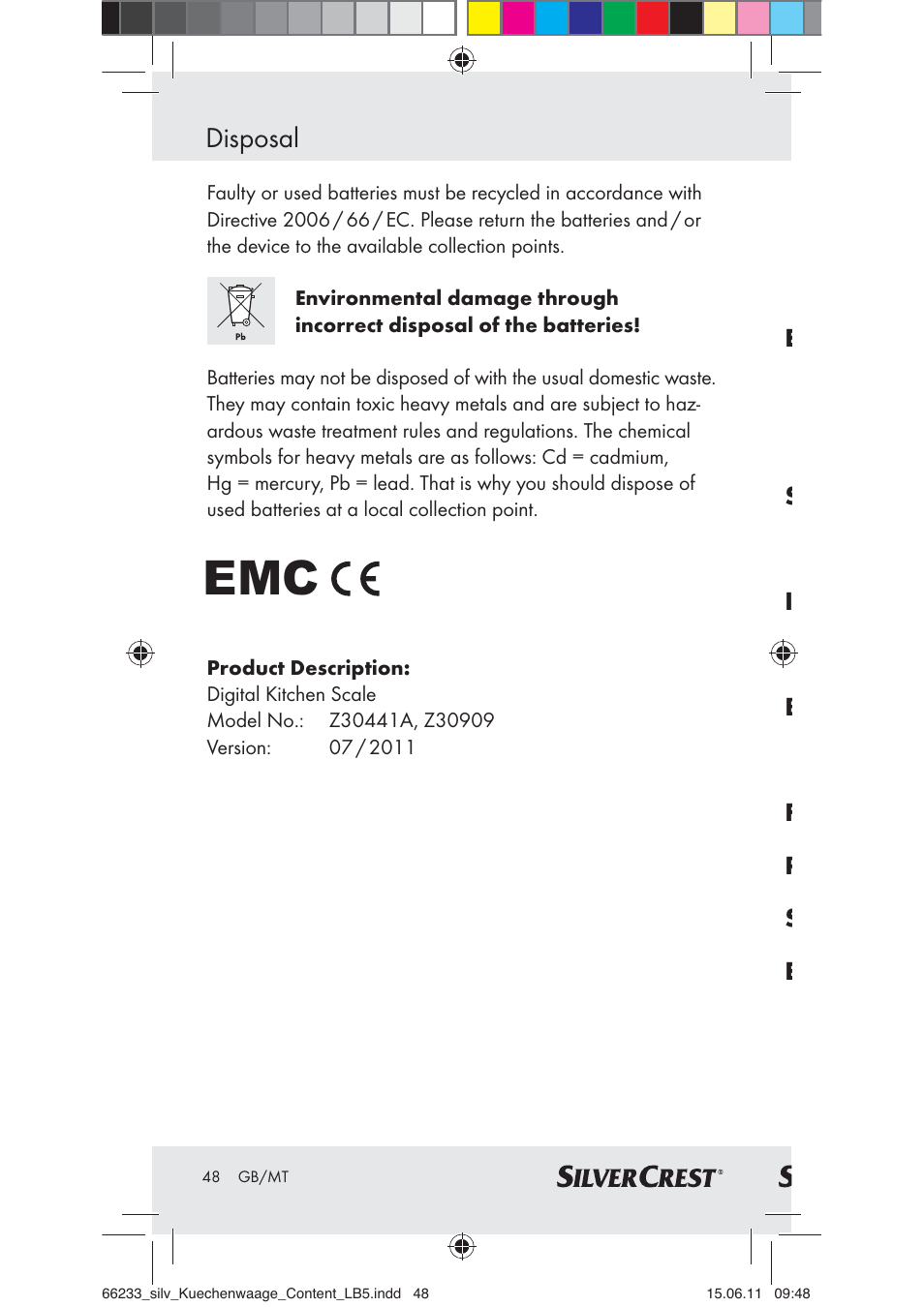 Disposal | Silvercrest Z30441A User Manual | Page 46 / 58
