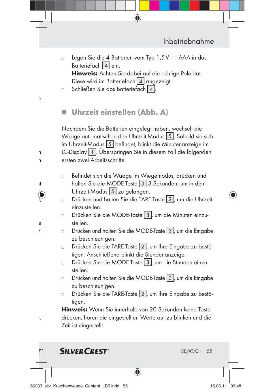 Inbetriebnahme, Uhrzeit einstellen (abb. a) | Silvercrest Z30441A User Manual | Page 53 / 58