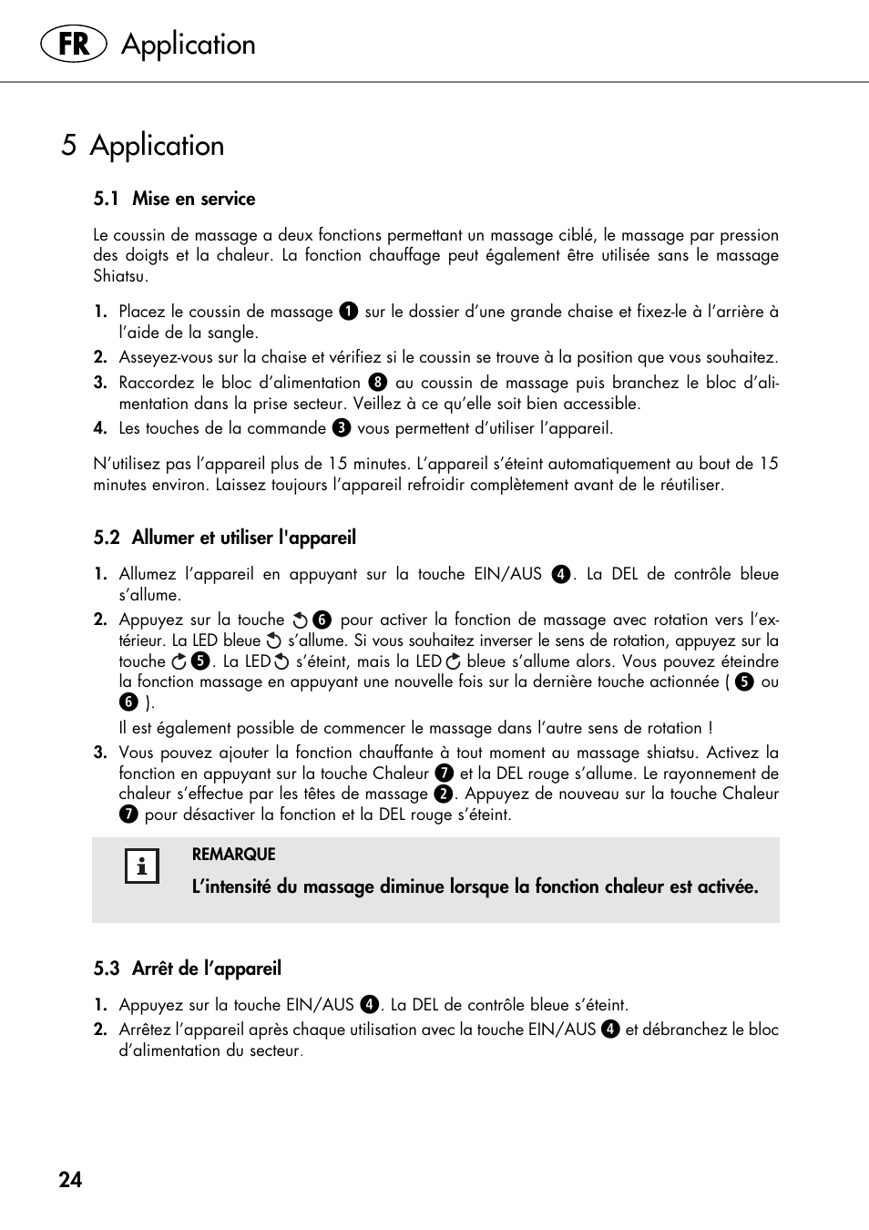 5 application, Application | Silvercrest SHIATSU NECK MASSAGE CUSHION User Manual | Page 28 / 42