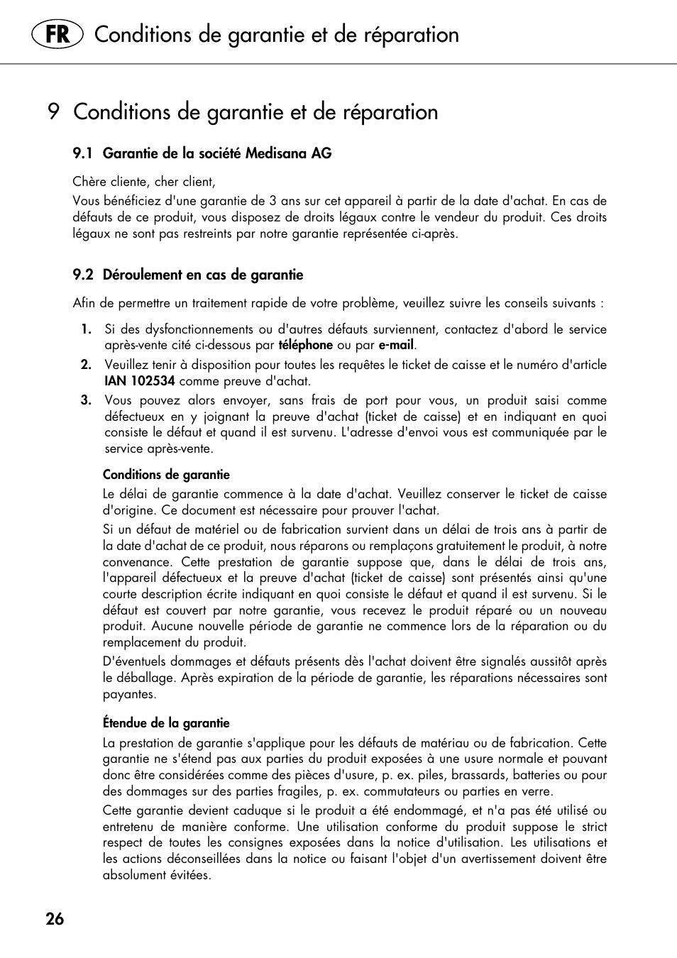 9 conditions de garantie et de réparation, Conditions de garantie et de réparation | Silvercrest SHIATSU NECK MASSAGE CUSHION User Manual | Page 30 / 42