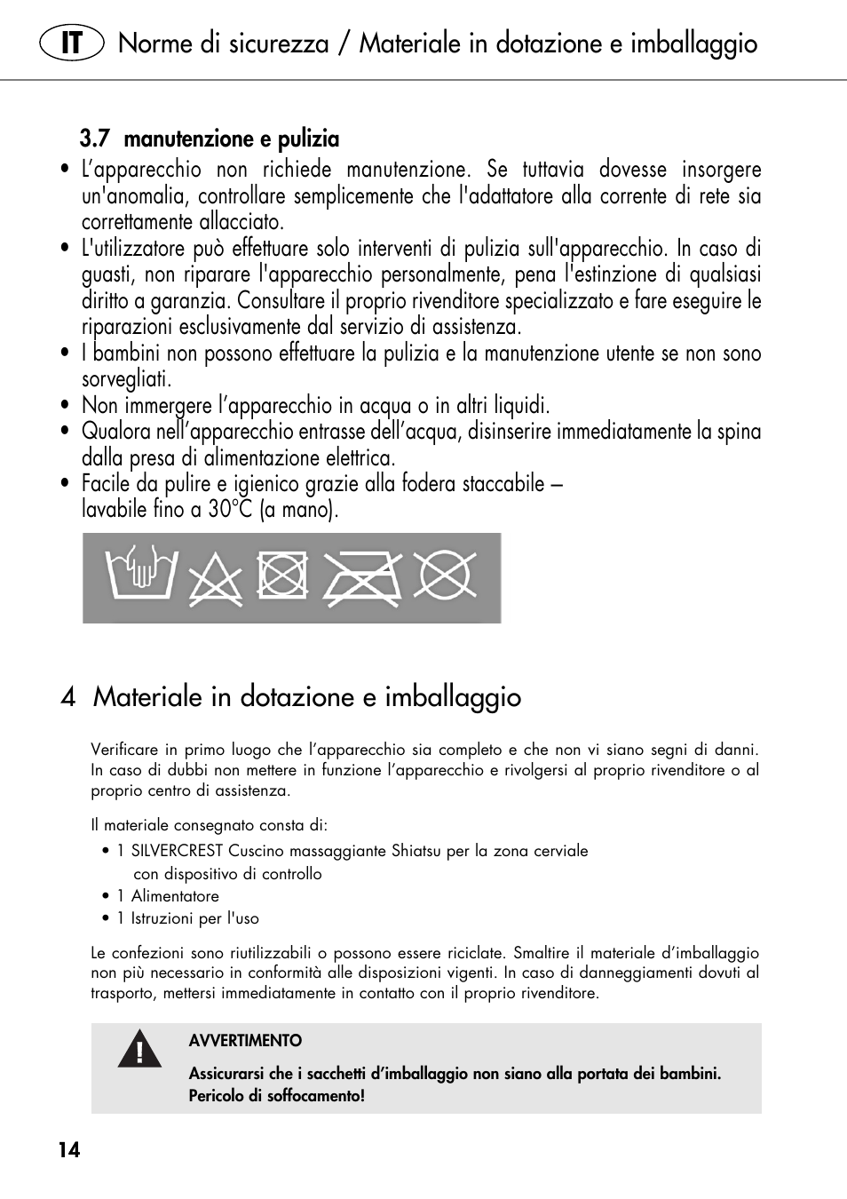 4 materiale in dotazione e imballaggio | Silvercrest SHIATSU NECK MASSAGE CUSHION User Manual | Page 20 / 52