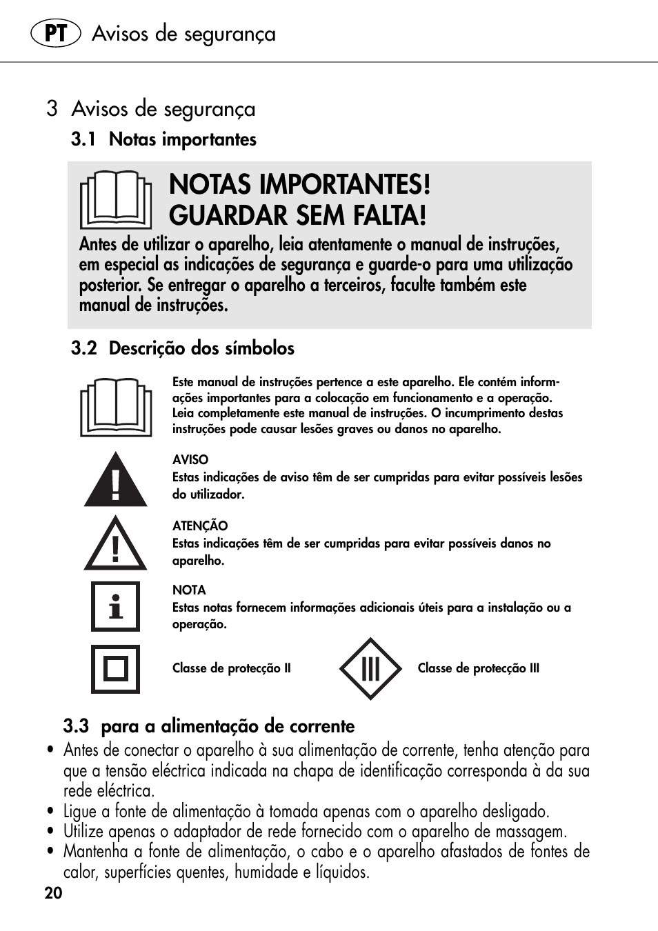 Notas importantes! guardar sem falta, Avisos de segurança 3 avisos de segurança | Silvercrest SHIATSU NECK MASSAGE CUSHION User Manual | Page 26 / 52