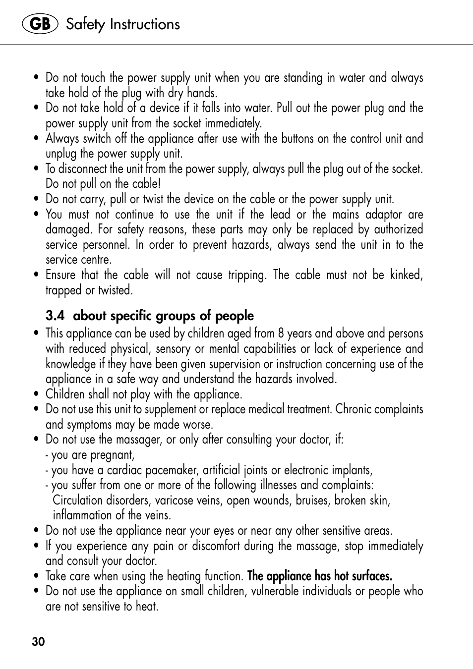 Safety instructions | Silvercrest SHIATSU NECK MASSAGE CUSHION User Manual | Page 36 / 52