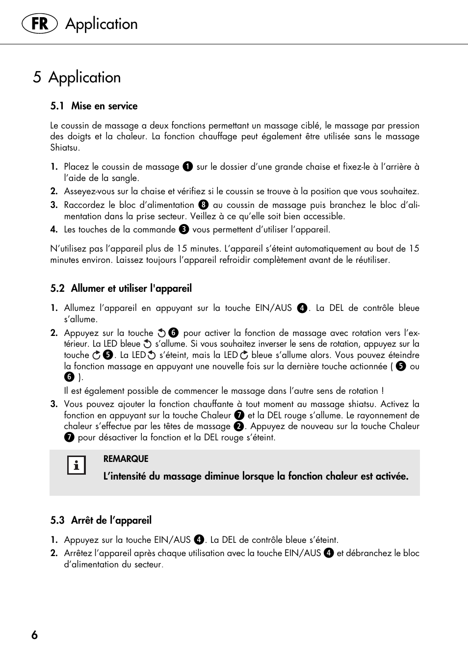 Application, 5 application | Silvercrest SHIATSU NECK MASSAGE CUSHION User Manual | Page 10 / 42