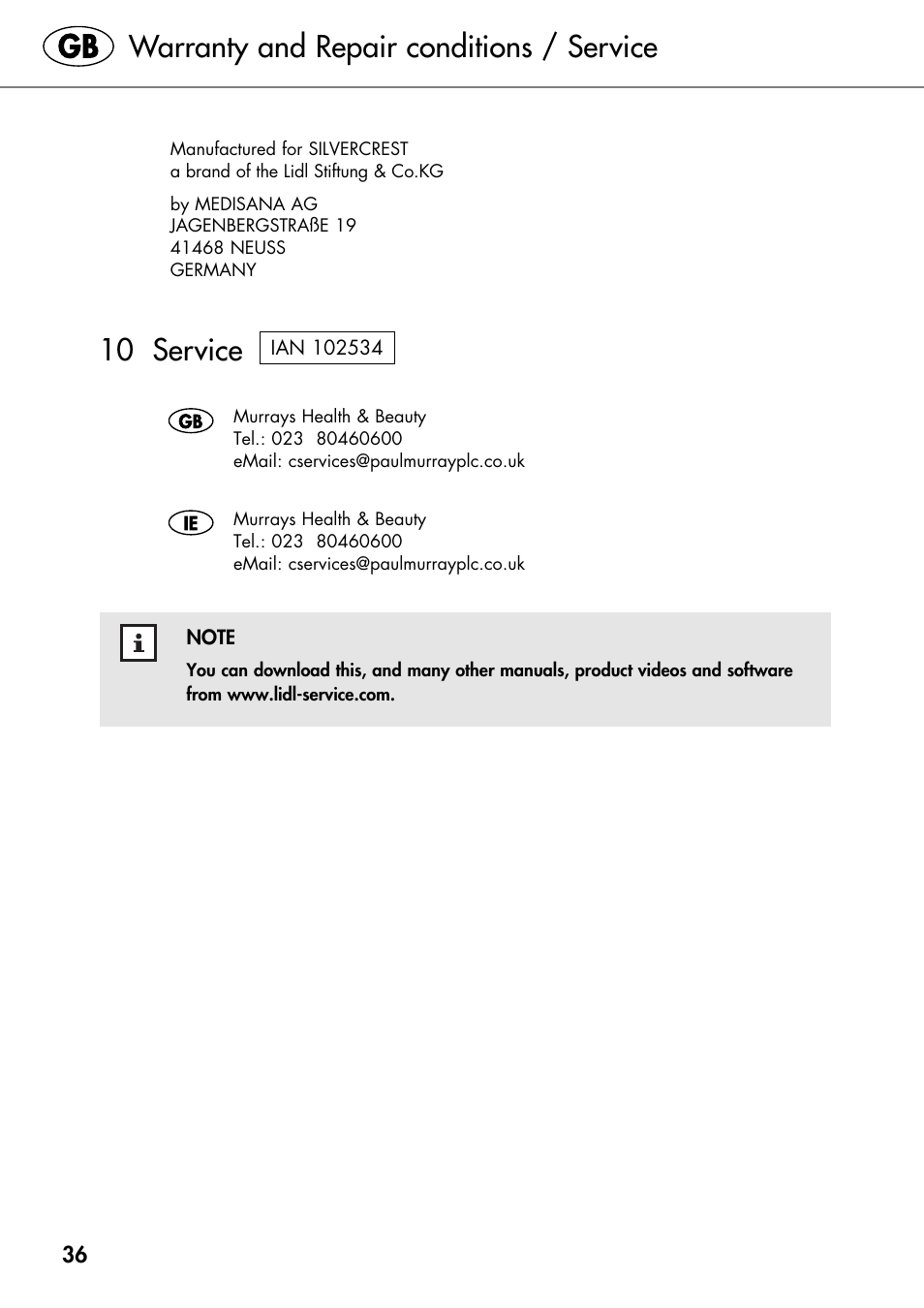 Warranty and repair conditions / service, 10 service | Silvercrest SHIATSU NECK MASSAGE CUSHION User Manual | Page 40 / 42