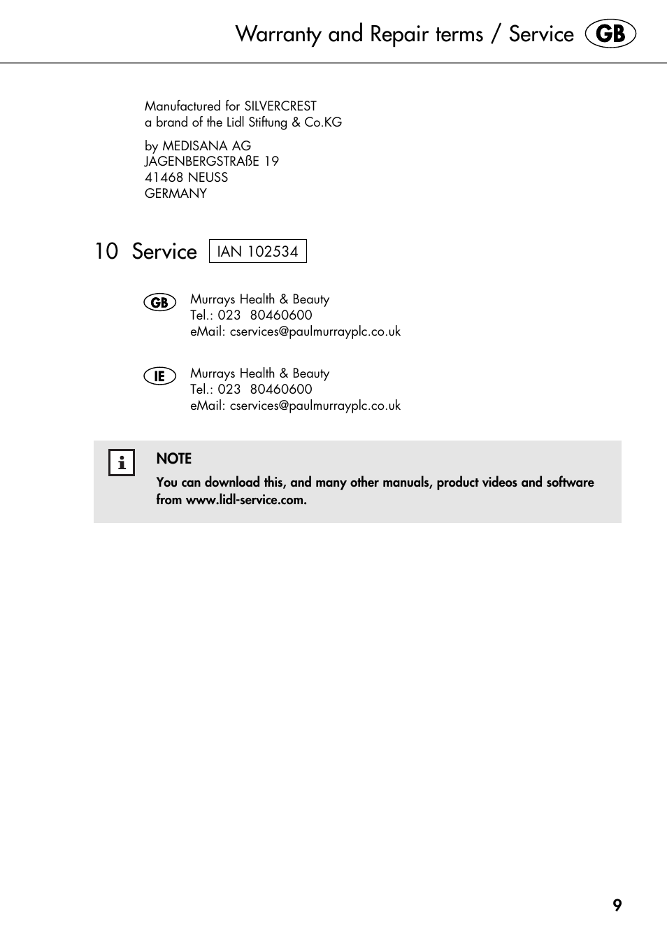 Warranty and repair terms / service, 10 service | Silvercrest SHIATSU NECK MASSAGE CUSHION User Manual | Page 15 / 70