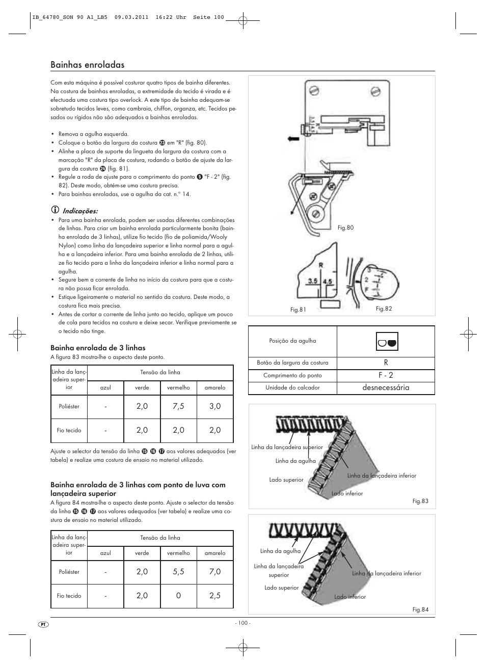 Bainhas enroladas, F - 2, Desnecessária | Silvercrest SON 90 A1 User Manual | Page 102 / 182