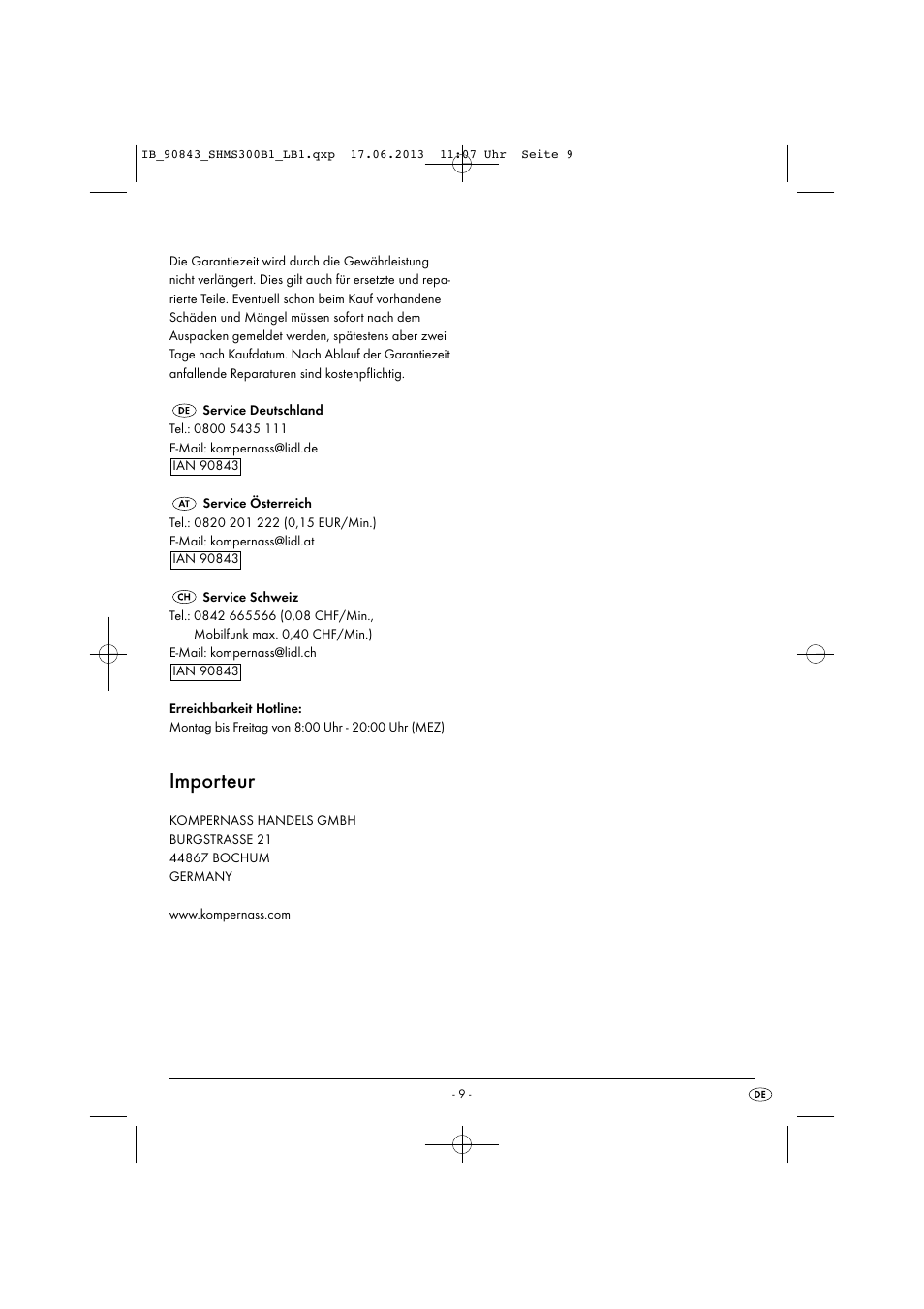 Importeur | Silvercrest SHMS 300 B1 User Manual | Page 12 / 53