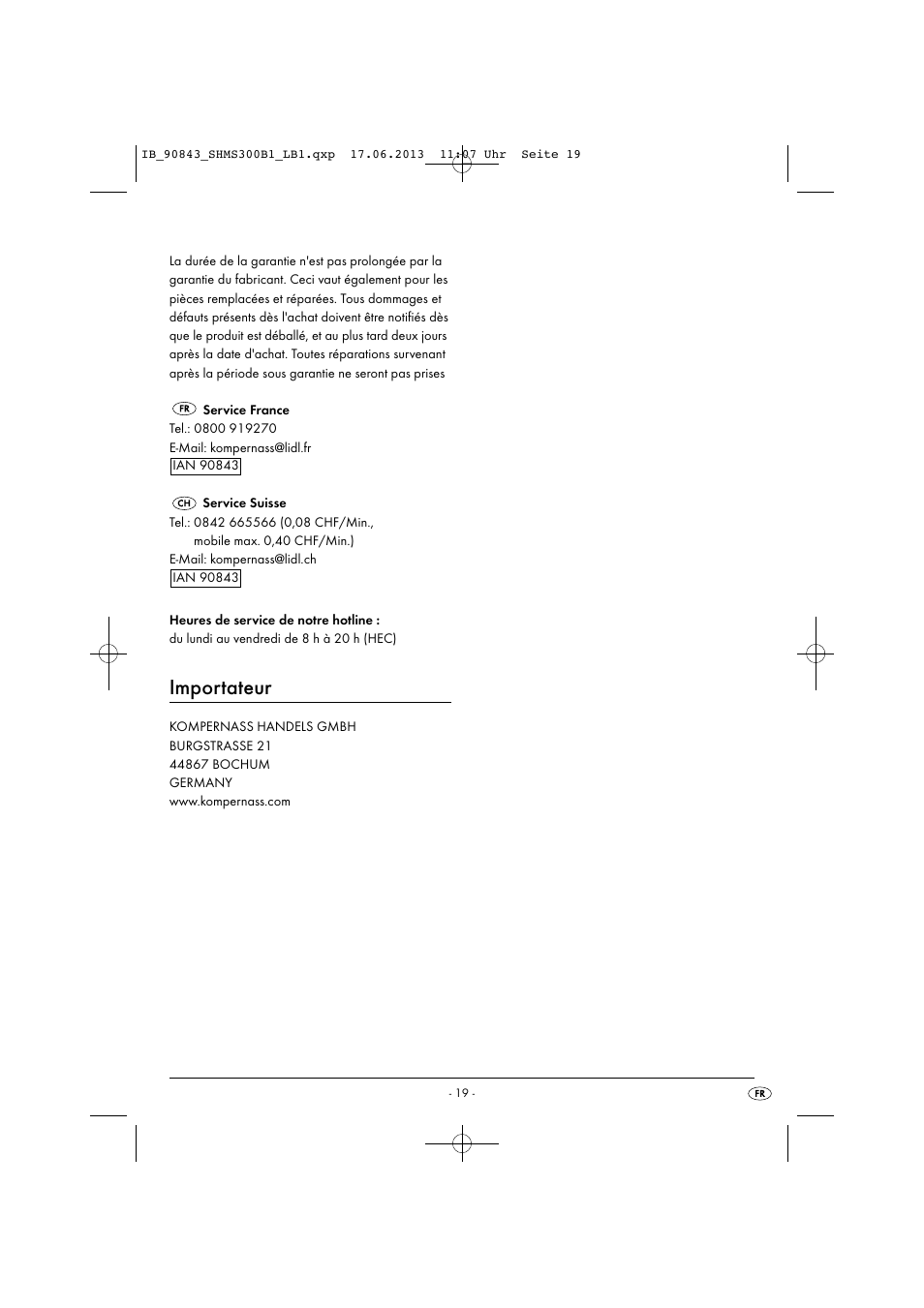 Importateur | Silvercrest SHMS 300 B1 User Manual | Page 22 / 53