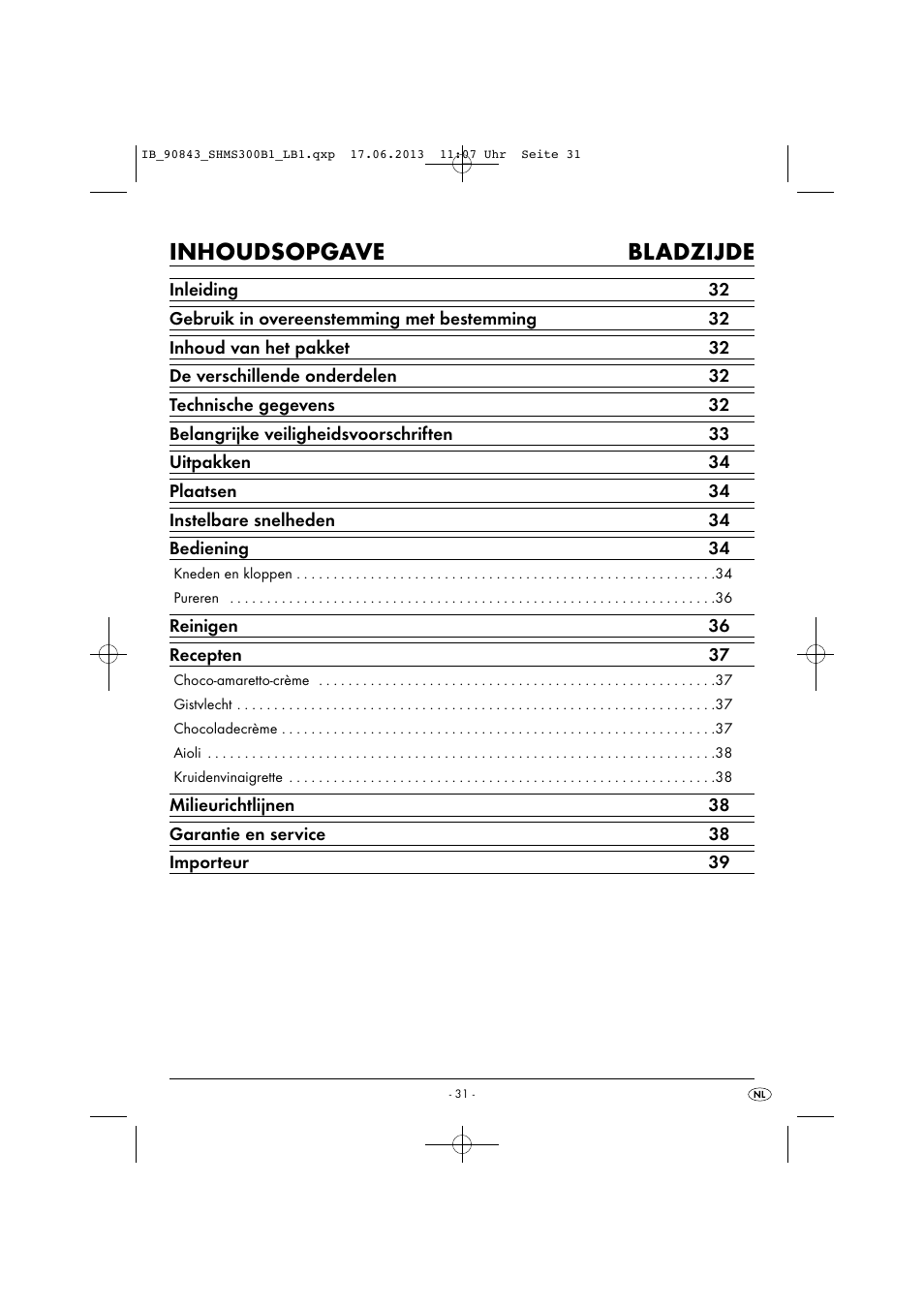 Inhoudsopgave bladzijde | Silvercrest SHMS 300 B1 User Manual | Page 34 / 53
