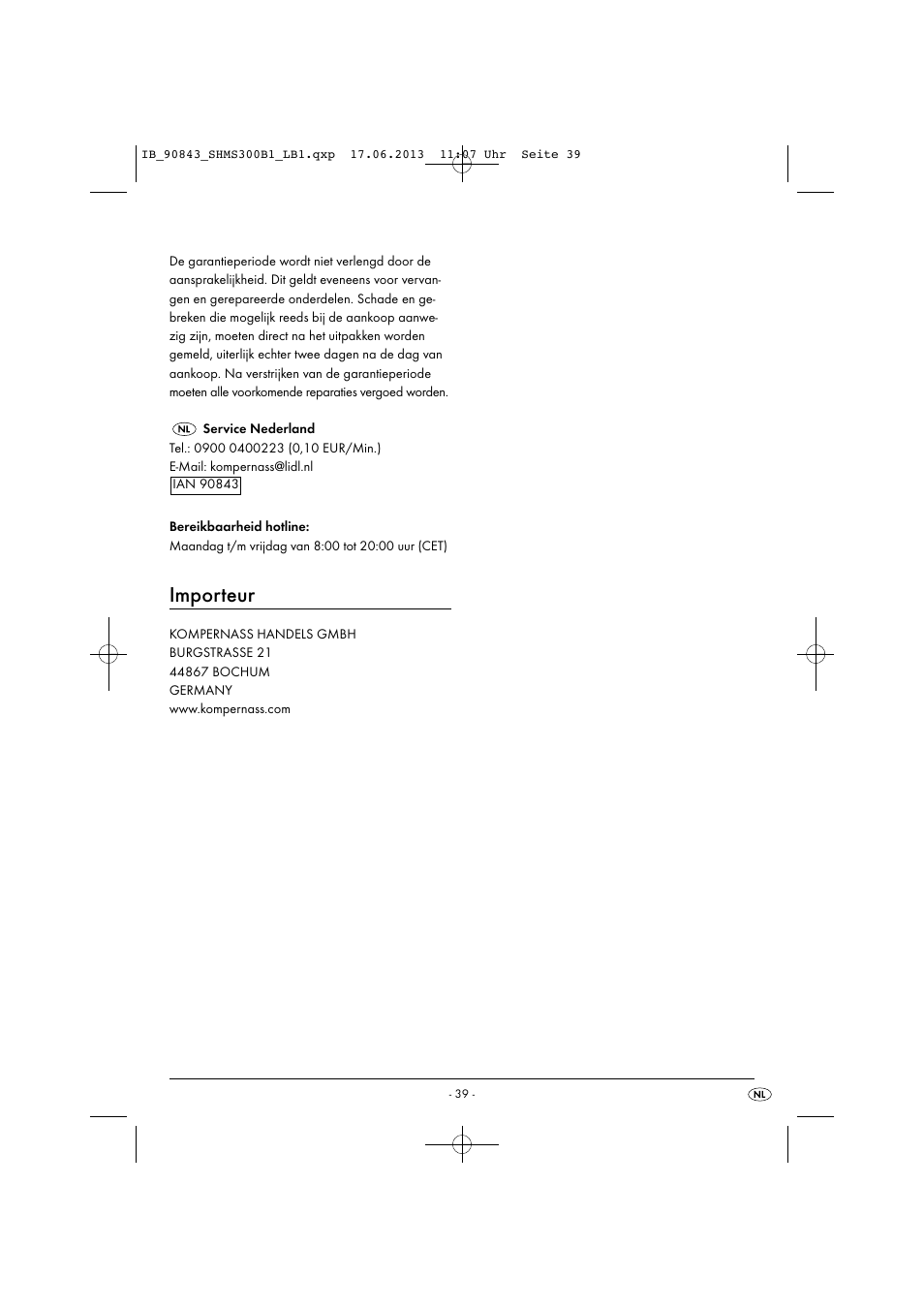 Importeur | Silvercrest SHMS 300 B1 User Manual | Page 42 / 53
