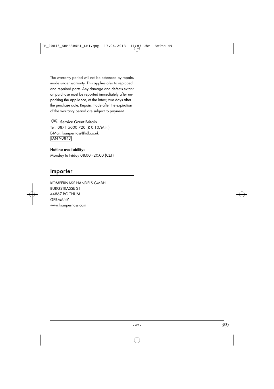 Importer | Silvercrest SHMS 300 B1 User Manual | Page 52 / 53
