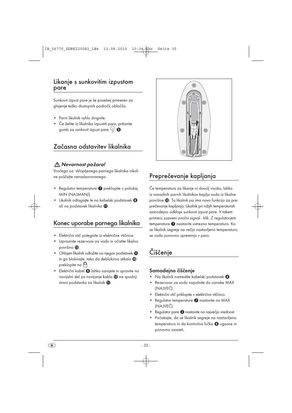 Likanje s sunkovitim izpustom pare, Začasna odstavitev likalnika, Konec uporabe parnega likalnika | Preprečevanje kapljanja, Čiščenje | Silvercrest SDBK 2200 A1 User Manual | Page 32 / 58