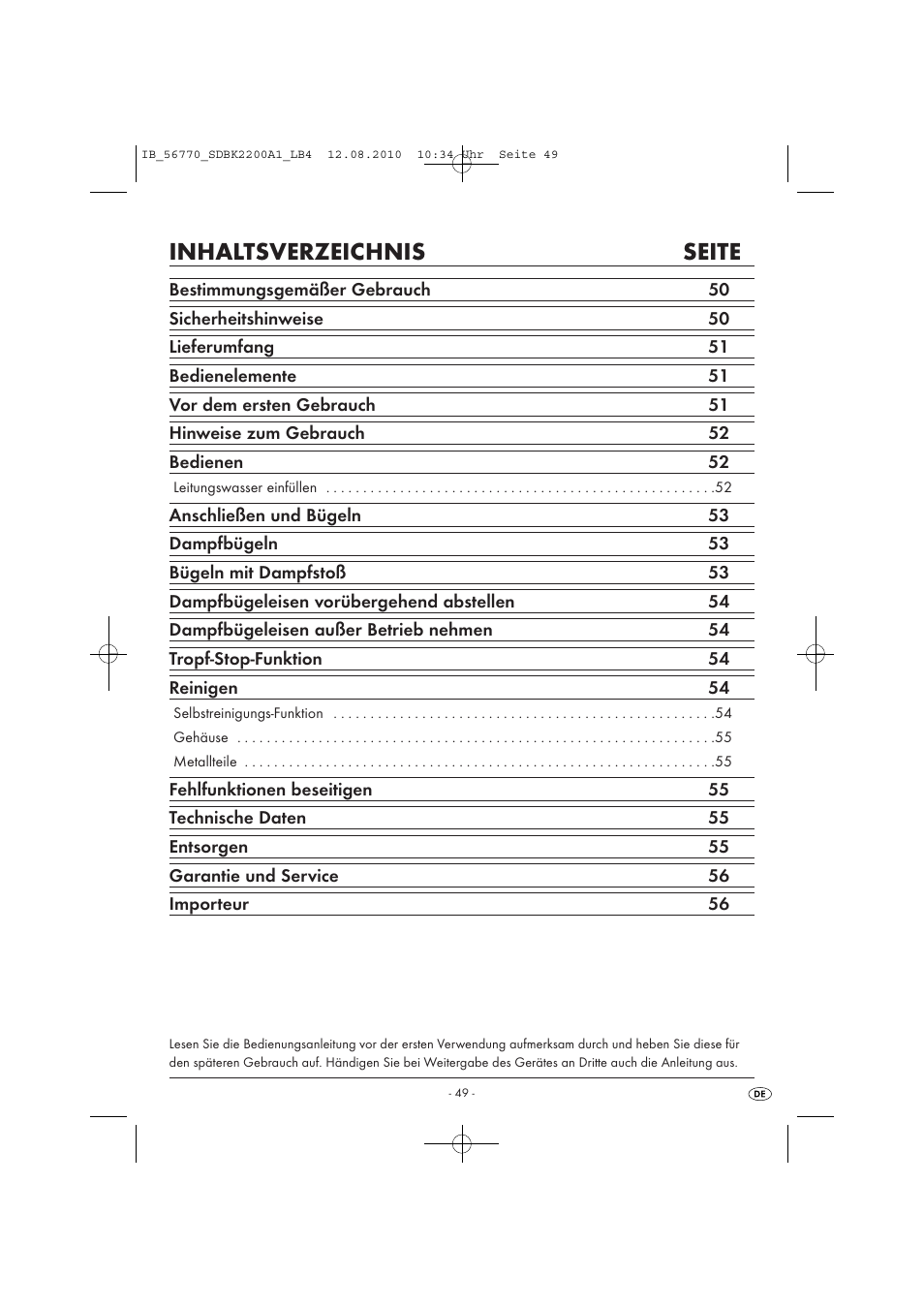 Inhaltsverzeichnis seite | Silvercrest SDBK 2200 A1 User Manual | Page 51 / 58